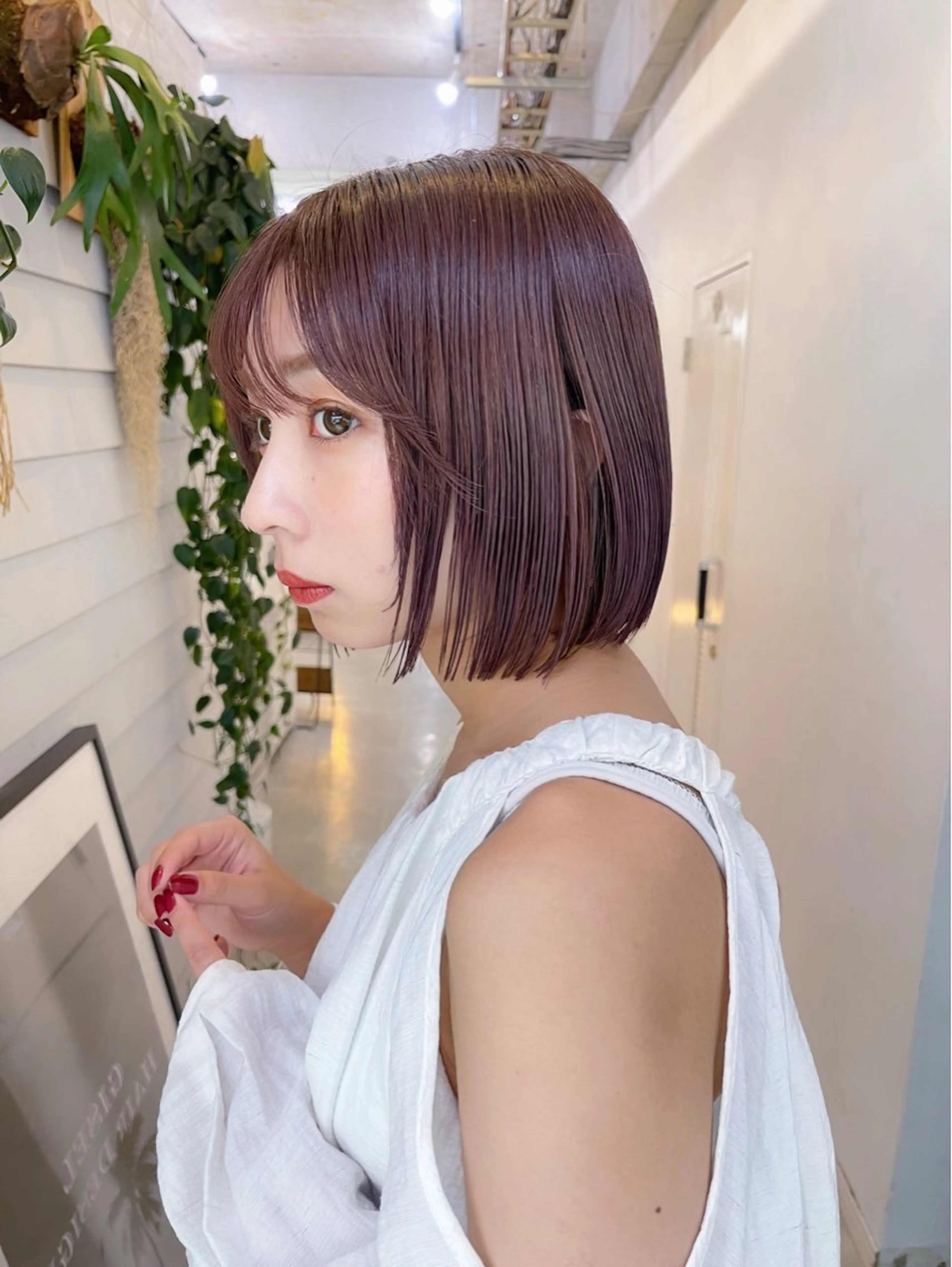 ミディアム カラー ブリーチ ダブルカラー ラベンダーカラー ブリーチなしカラー ピンクカラー カット トリートメント AiM 大名　似合わせカットのヘアスタイル