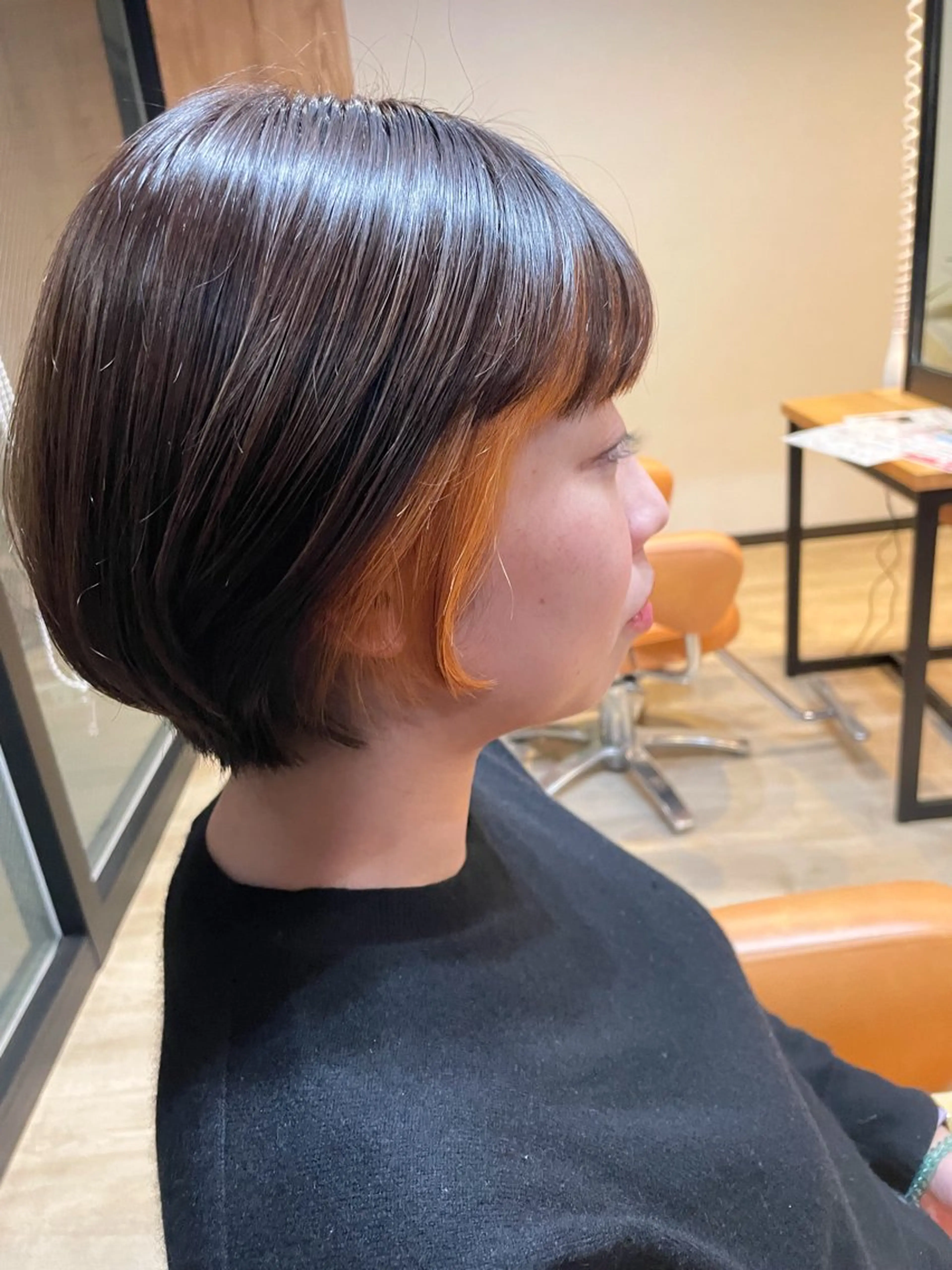 ショート カラー ミストバング フェイスフレーミング オレンジ 髪質改善/ブリーチ 田代 龍我のヘアスタイル