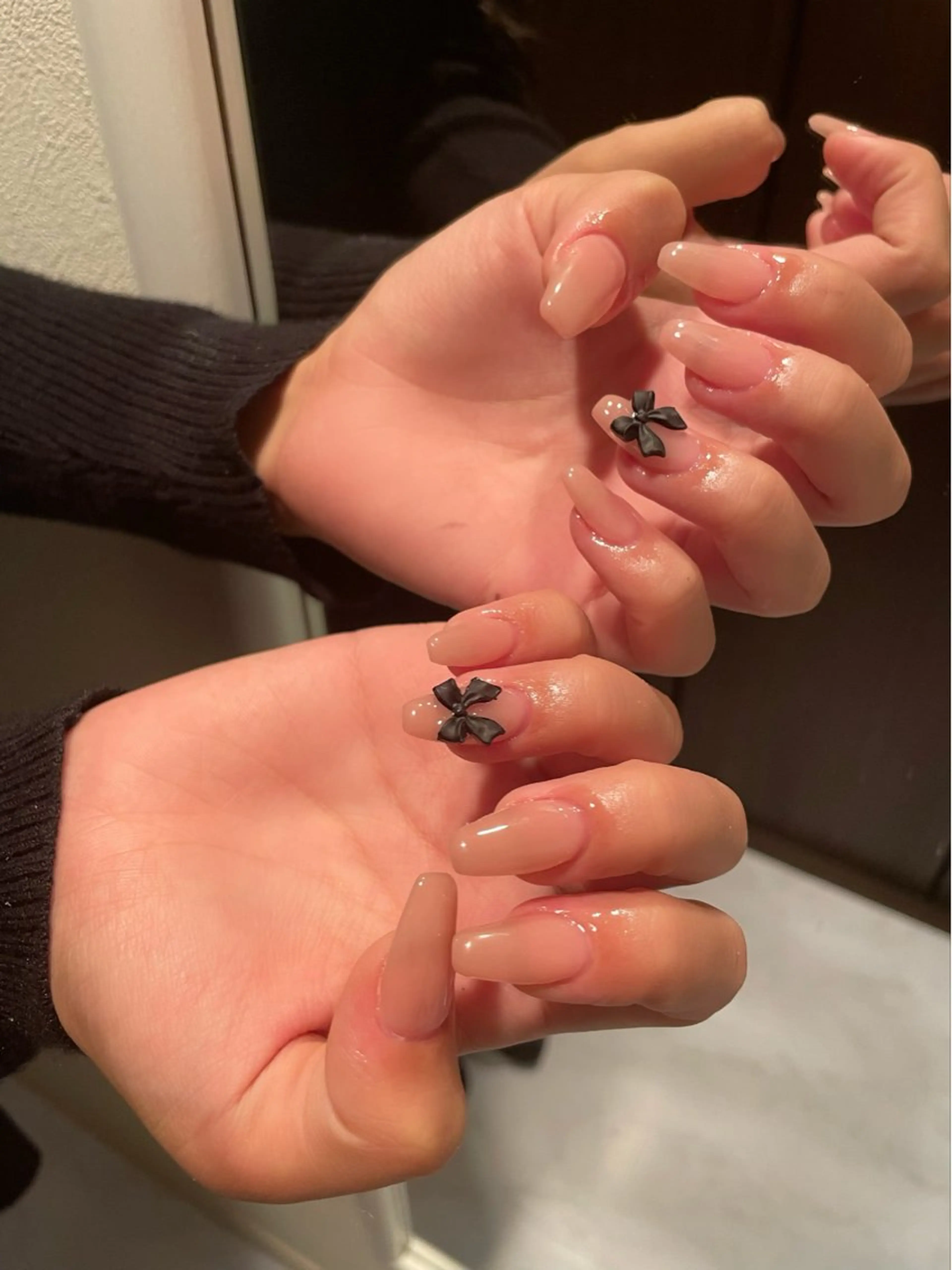 ネイル ガーリー ピンク ピンクベージュ リボン スカルプネイル ハンドネイル Nail salon 🎀Angeのネイルデザイン