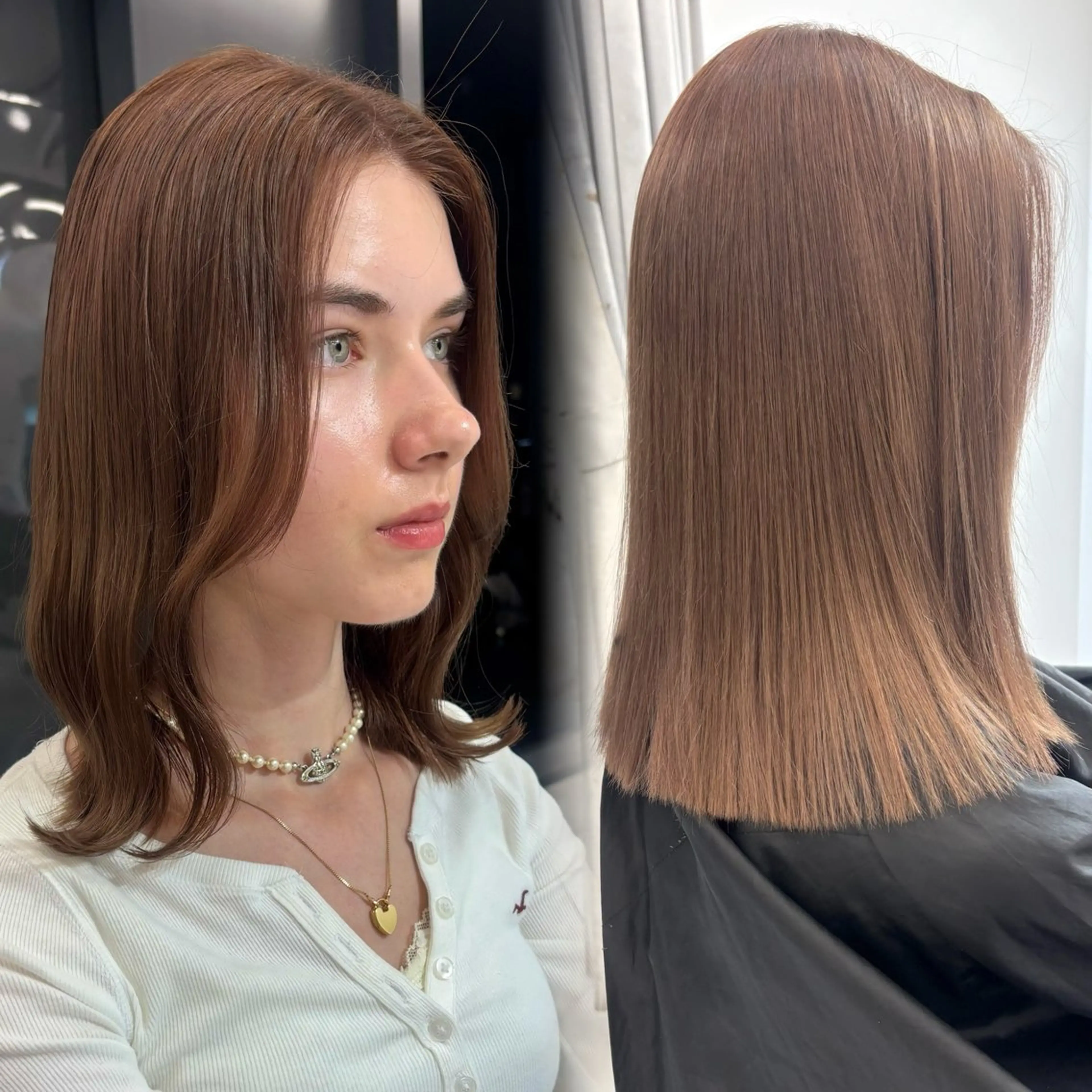 セミロング カラー ブリーチ ダブルカラー ブリーチなしカラー カット ヘアカラー 🩶大人韓国ヘア 渋谷/Satsukiのヘアスタイル