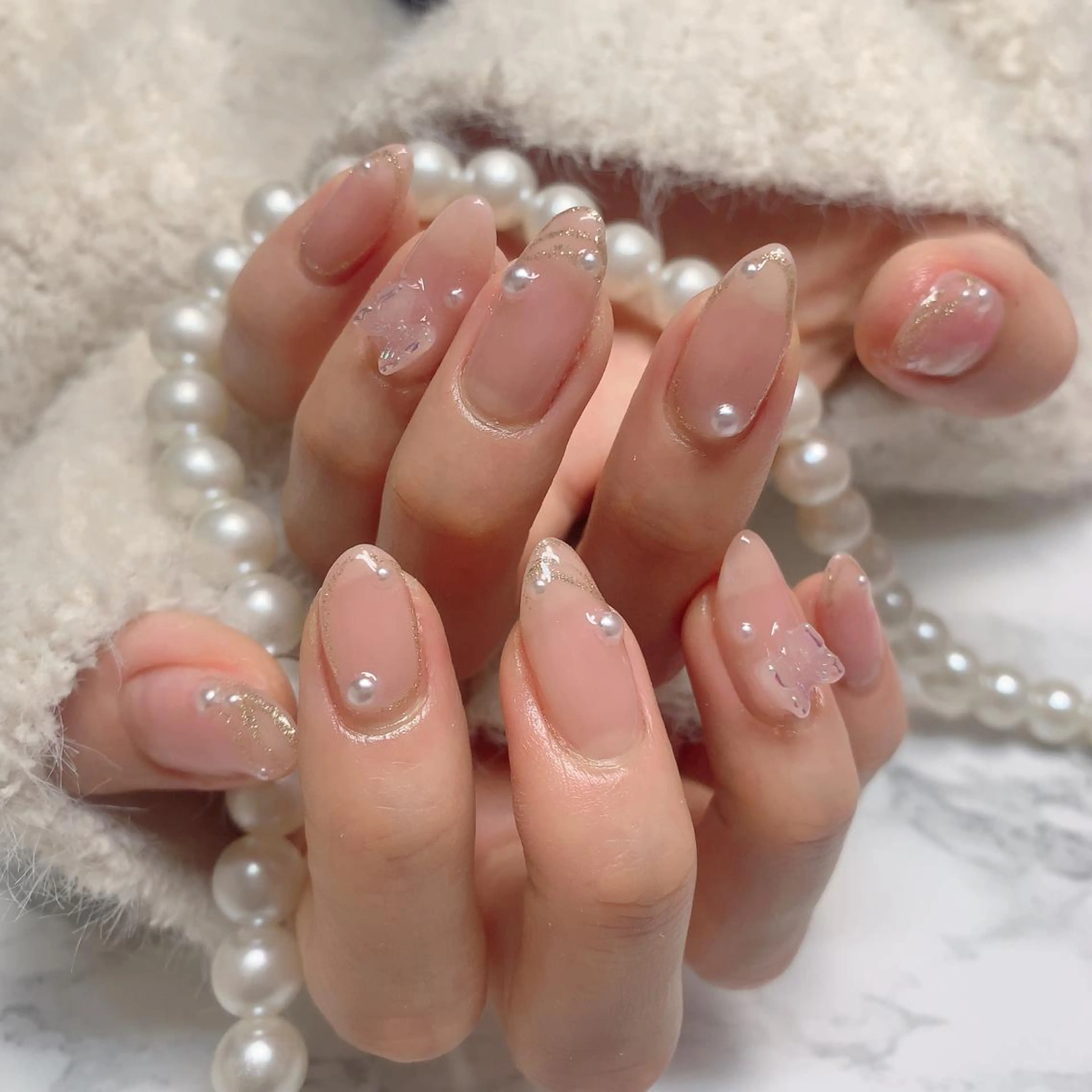 ネイル はな💎ネイル ワンホン、長さ出しのネイルデザイン