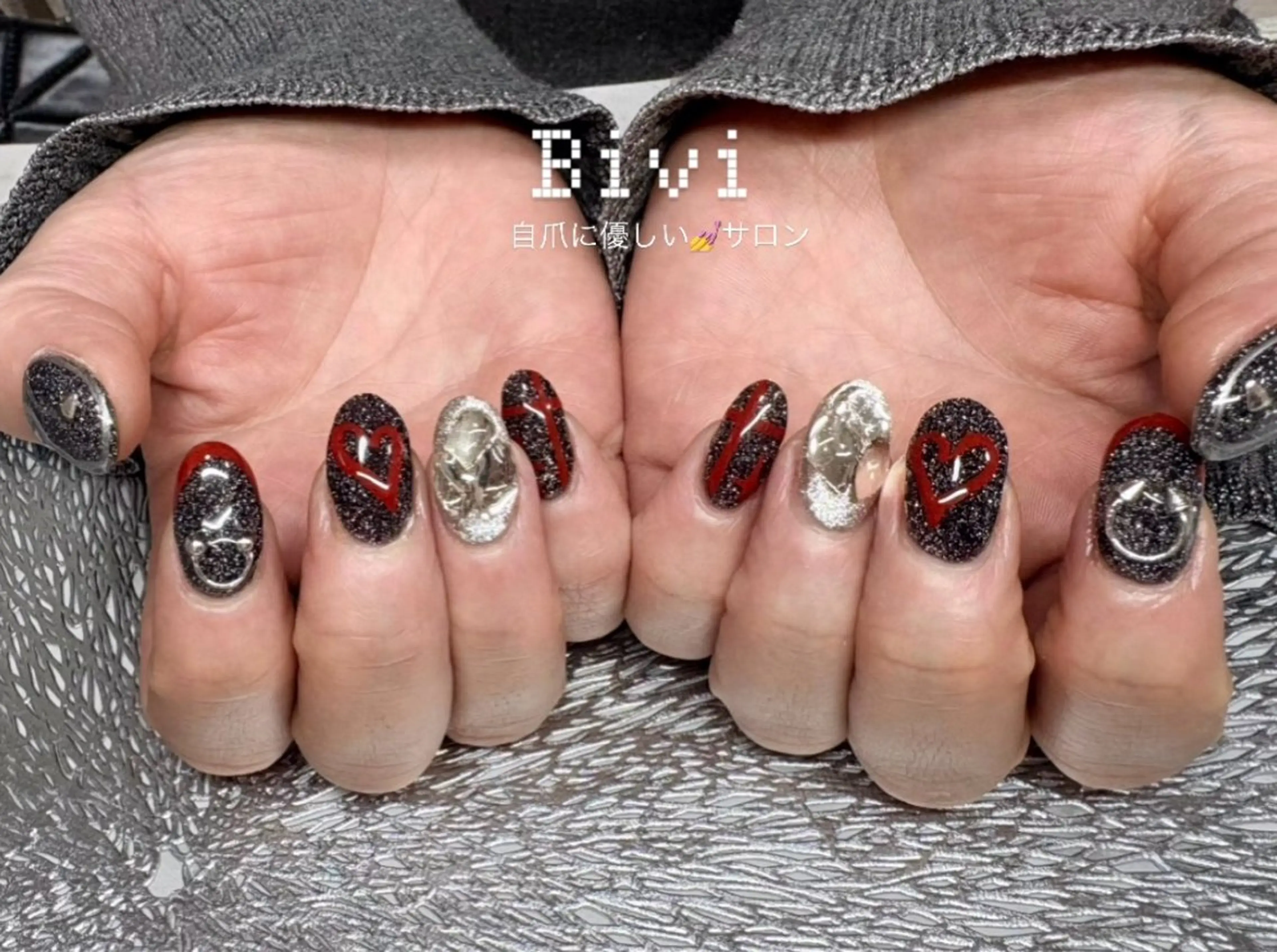ネイル アートネイル ラメ(グリッター) 持ち込み バレンタイン 冬ネイル ハンドネイル ハンドケア ♡Bivi♡自爪に 優しいネイルサロンのネイルデザイン