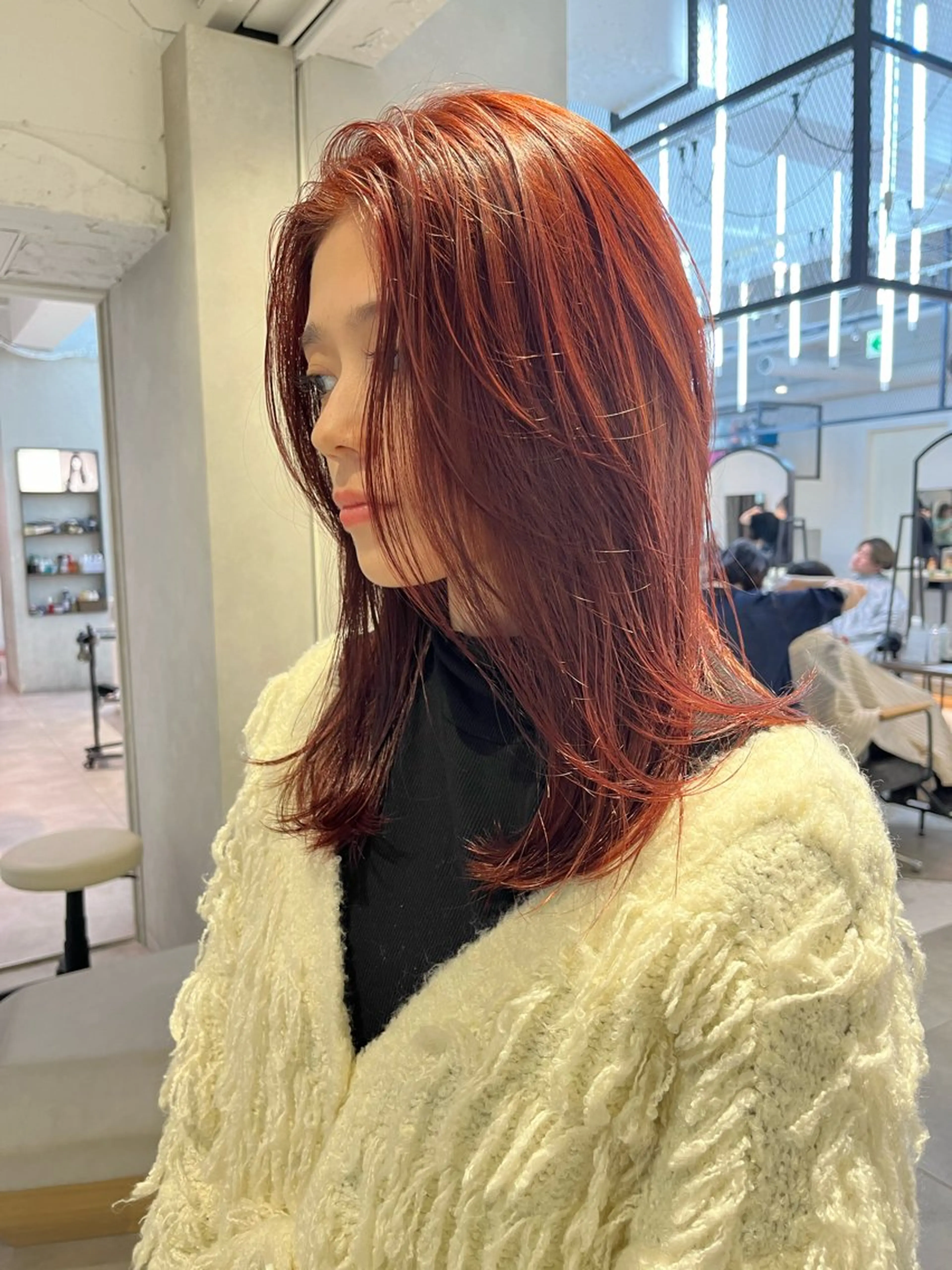 セミロング カラー オレンジ オレンジレッド レッドカラー ヘアカラー 吉祥寺/個性派/ kazuha🩰のヘアスタイル