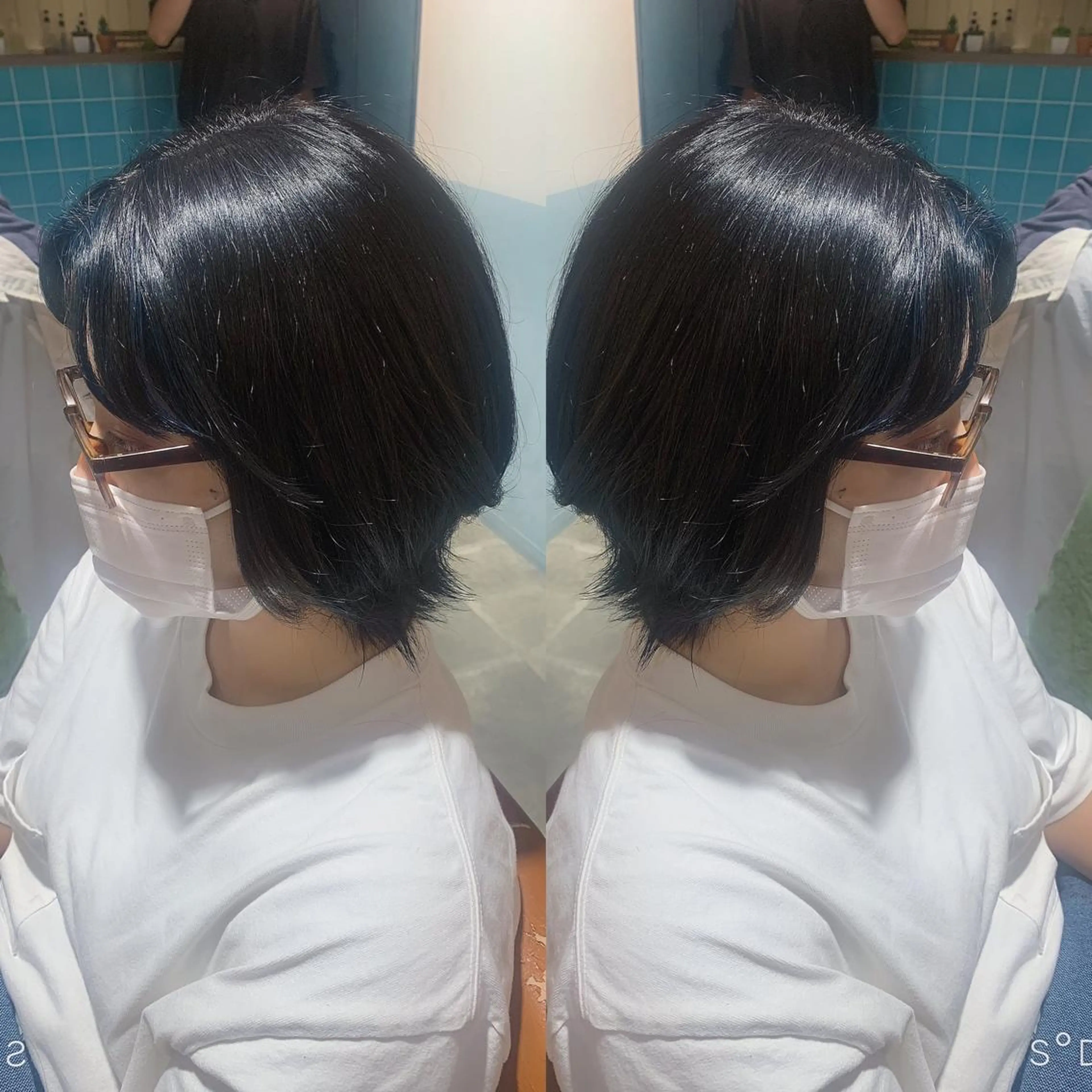 ショート カラー ミストバング 黒髪 ブルーカラー ブルーブラック  フェイスフレーミング 韓国🇰🇷 ✂︎hair 内田愛のヘアスタイル
