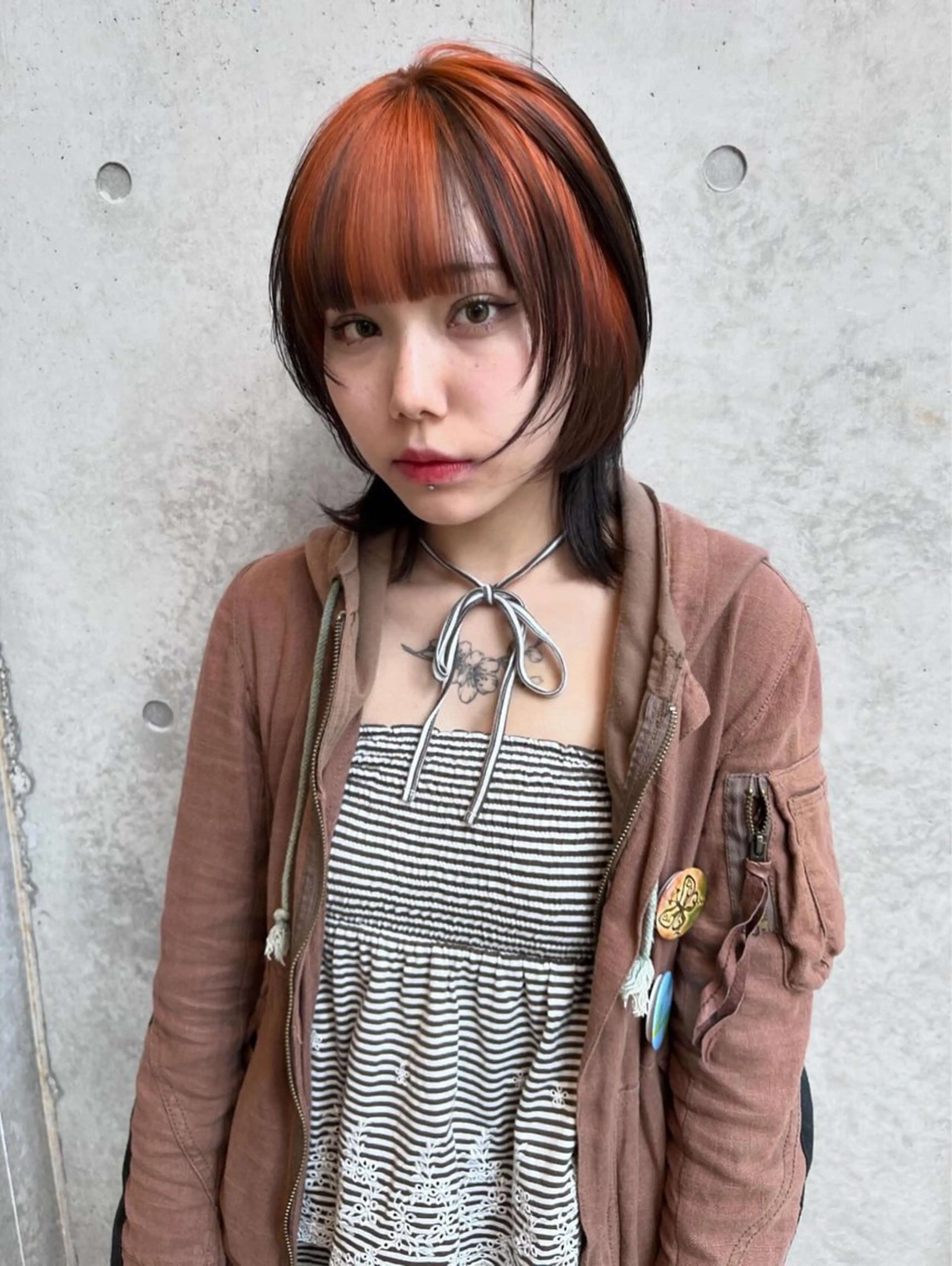 ミディアム カラー ブラウンカラー ハイトーンカラー オレンジ yuuna/ ハッシュカット🎀のヘアスタイル