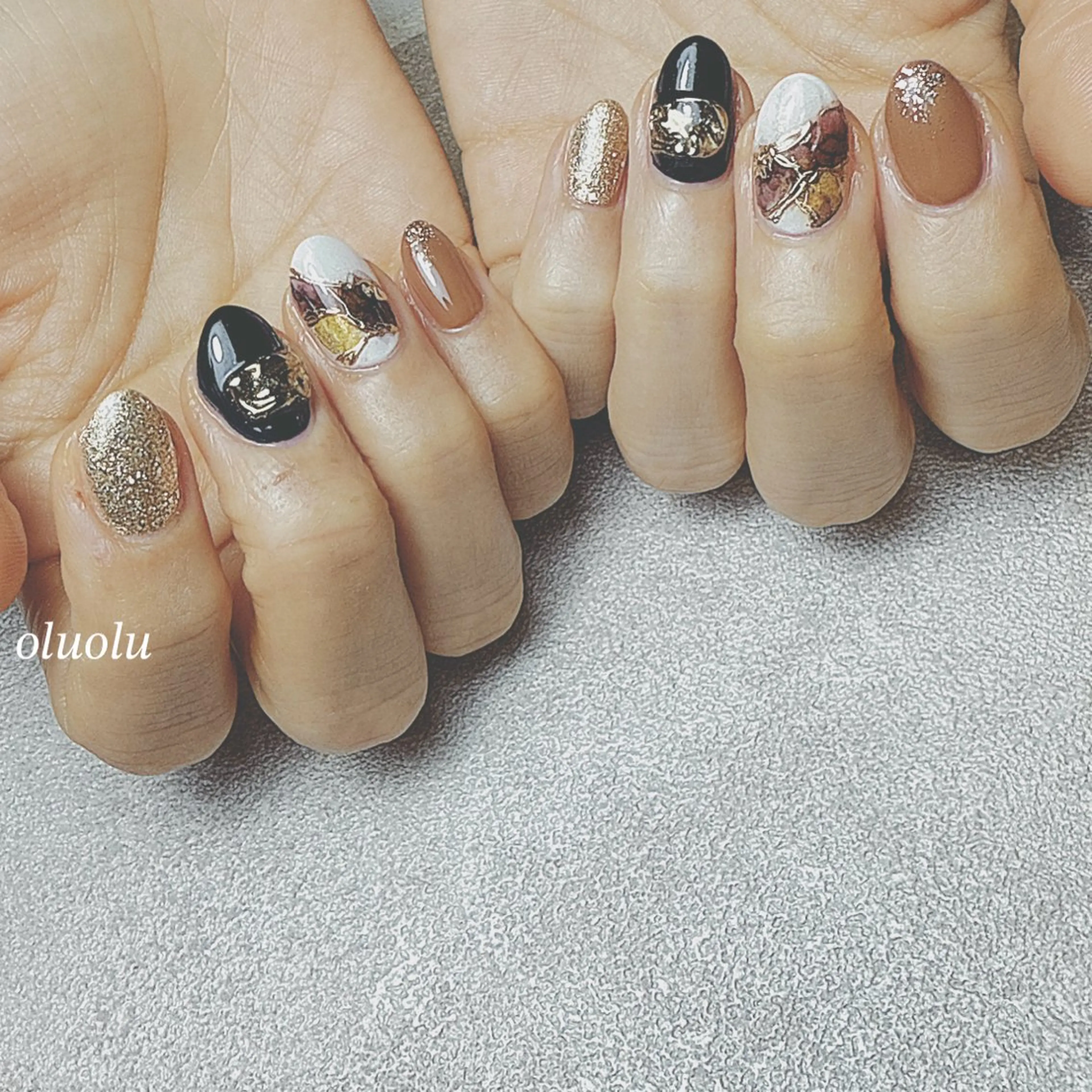 ネイル アートネイル フットネイル ミラーネイル 持ち込み ネイビー ハンドネイル 大村 紬華のネイルデザイン