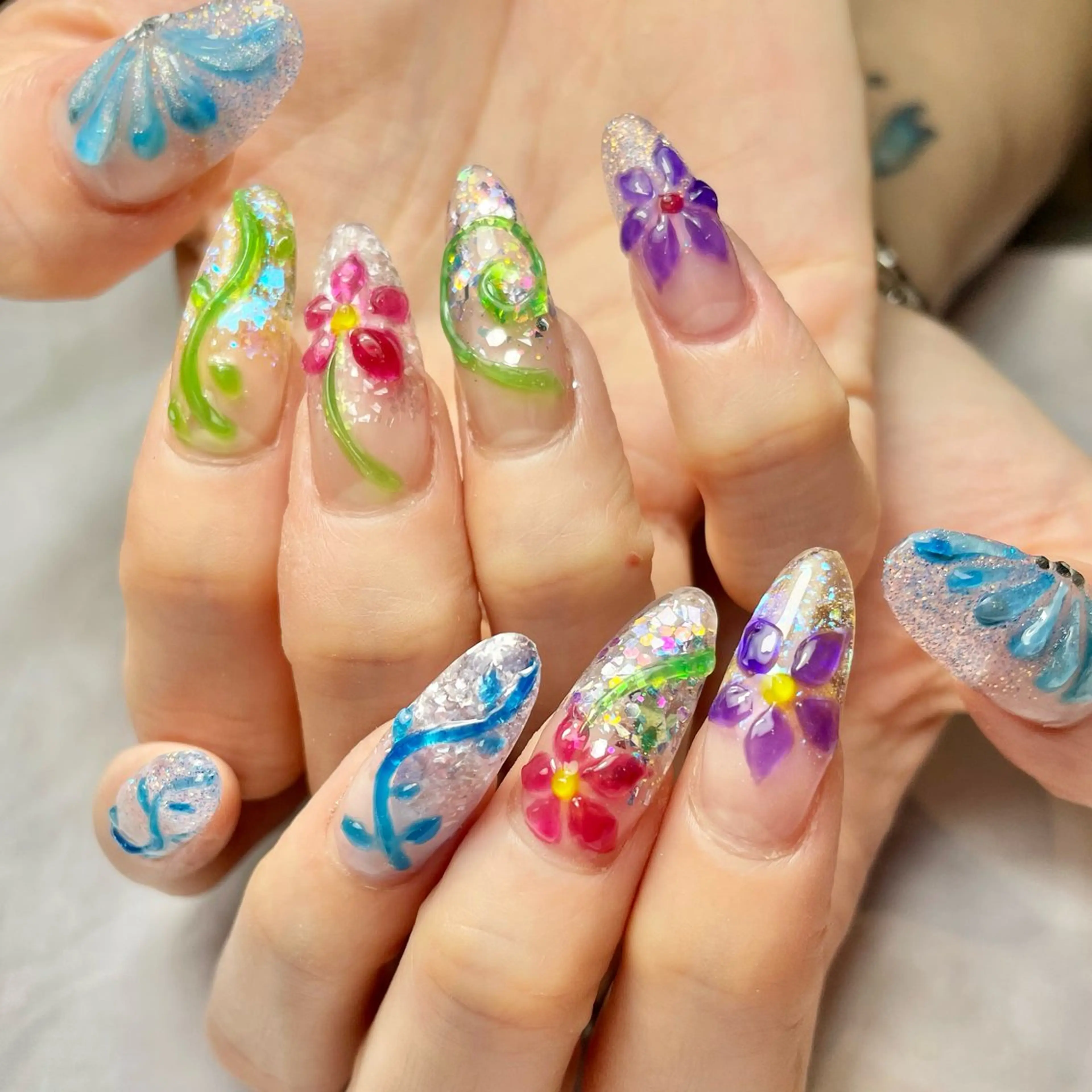 ネイル アートネイル クリアネイル ラメ(グリッター) 持ち込み ぷっくりネイル ハンドネイル Reflection marikoのネイルデザイン