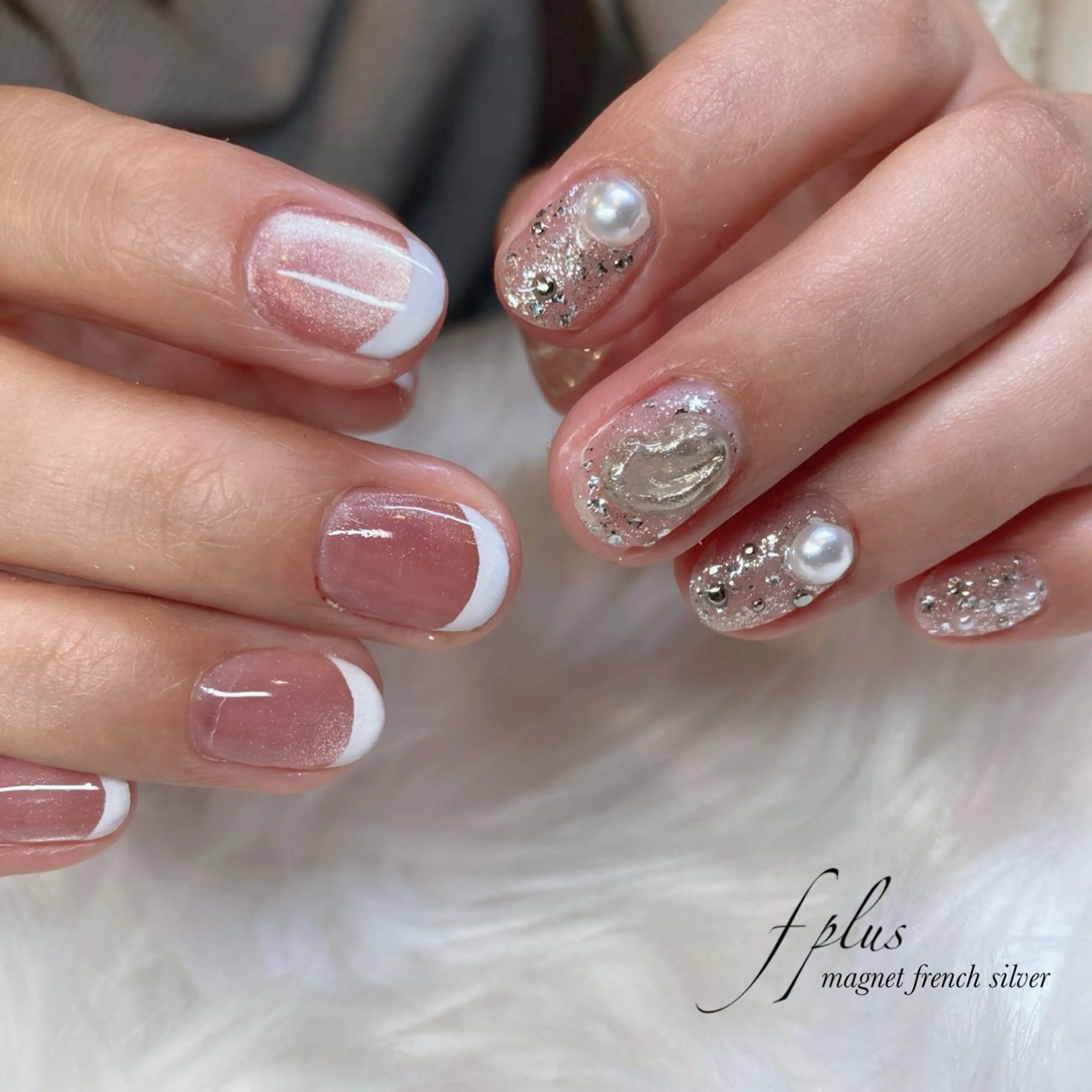 ネイル フレンチネイル ラメ(グリッター) マグネットネイル シルバー ハンドネイル kanako nail🌷のネイルデザイン