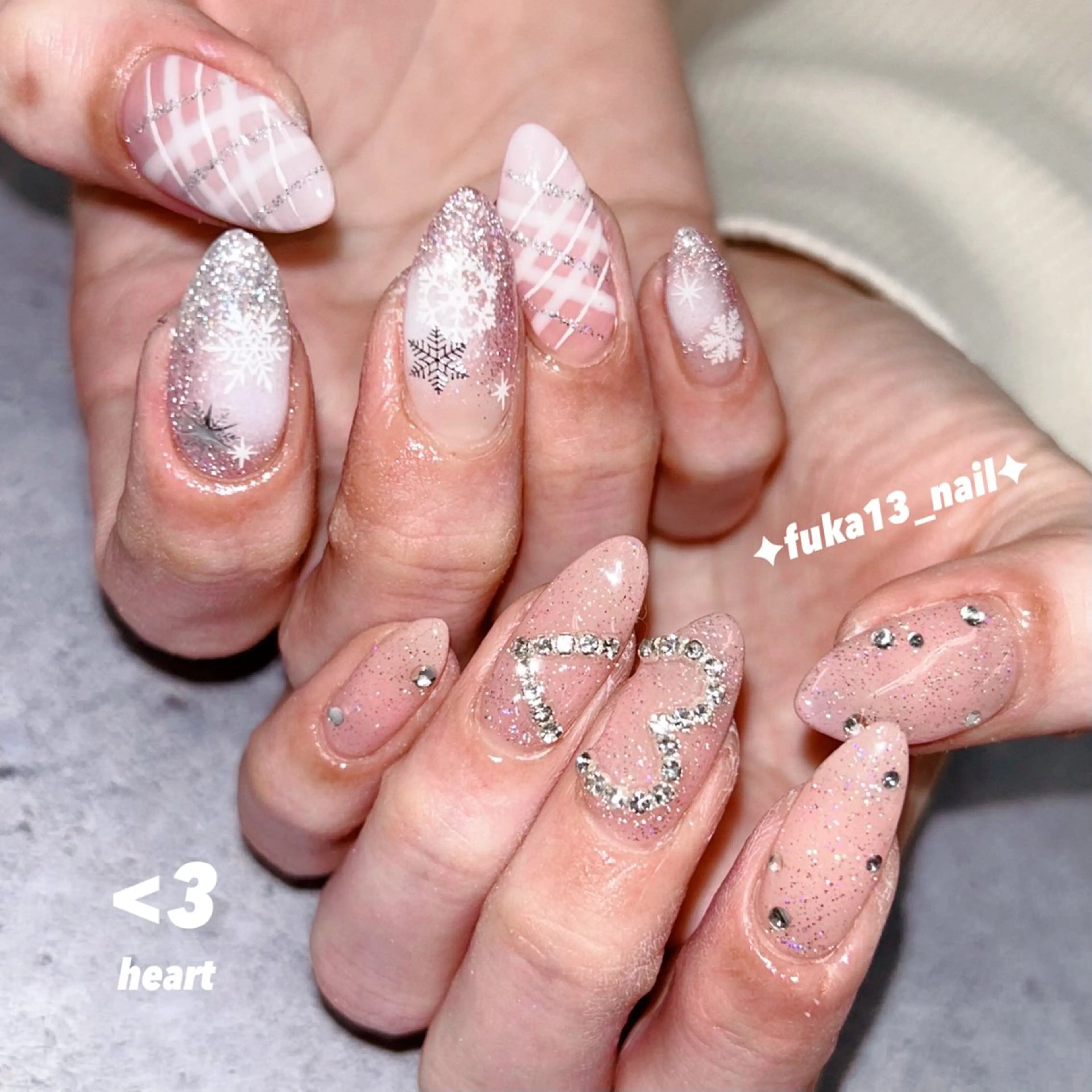ネイル ハート 韓国ネイル 冬ネイル クリスマス ハンドネイル Nail♡Fuka. /5月予約受付中のネイルデザイン