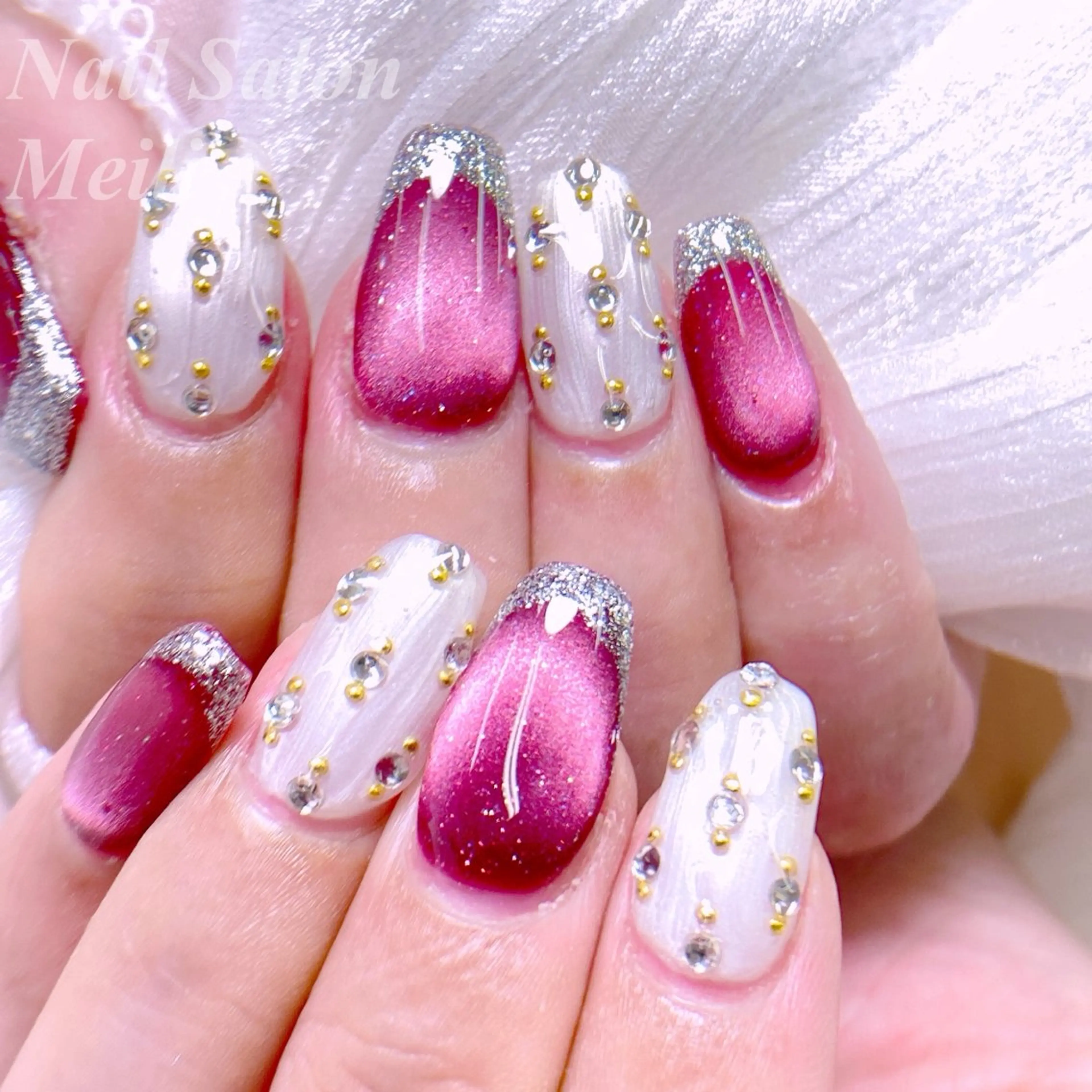 ネイル フレンチネイル ガラスフレンチ マグネットネイル NAILSALON MEILIのネイルデザイン