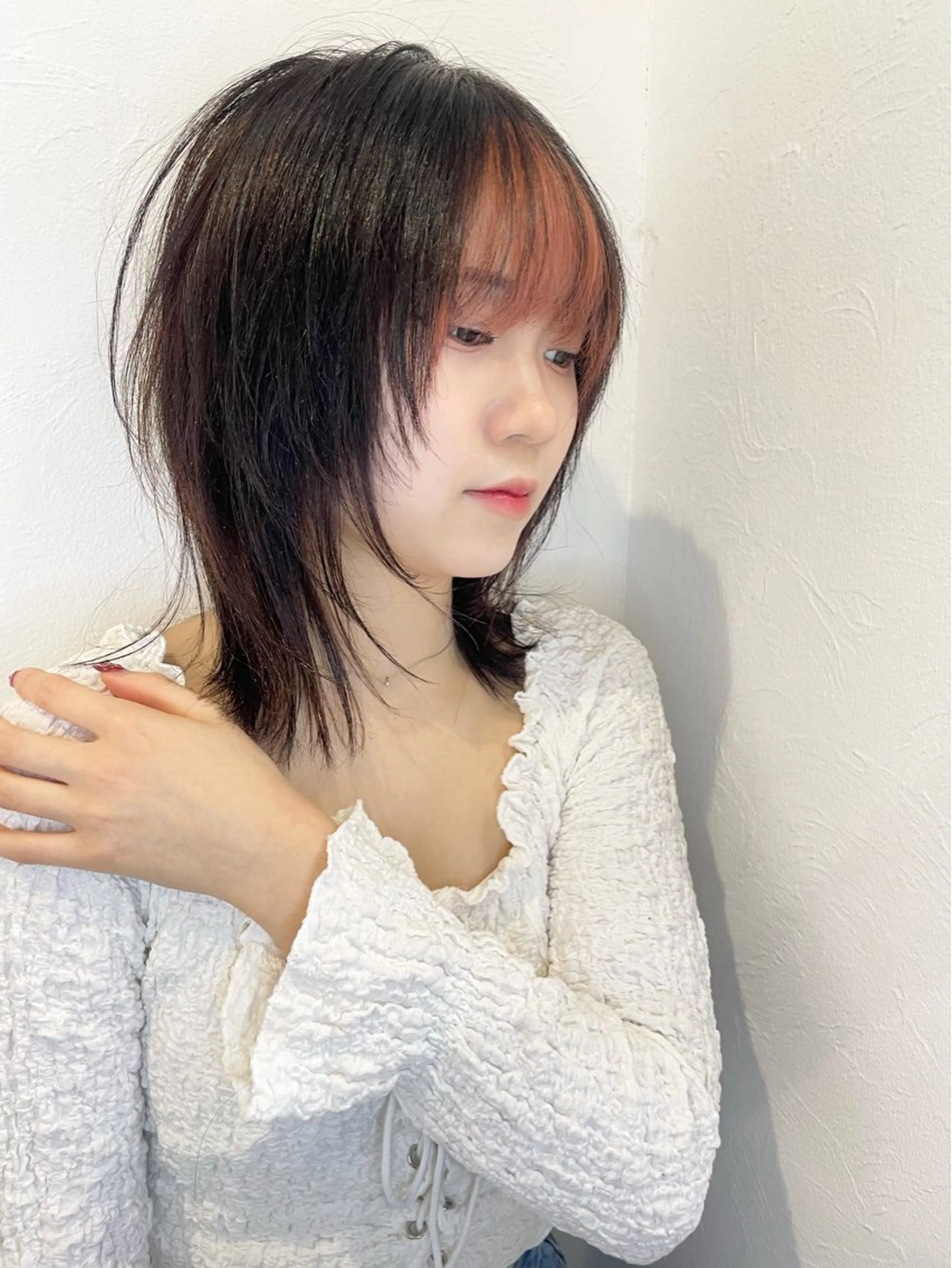 ミディアム 顔まわりレイヤー 髪質改善 韓国風ヘア レイヤーカット サイドバング カット ヘアカラー トリートメント Yusei/似合わせ /韓国風レイヤーのヘアスタイル