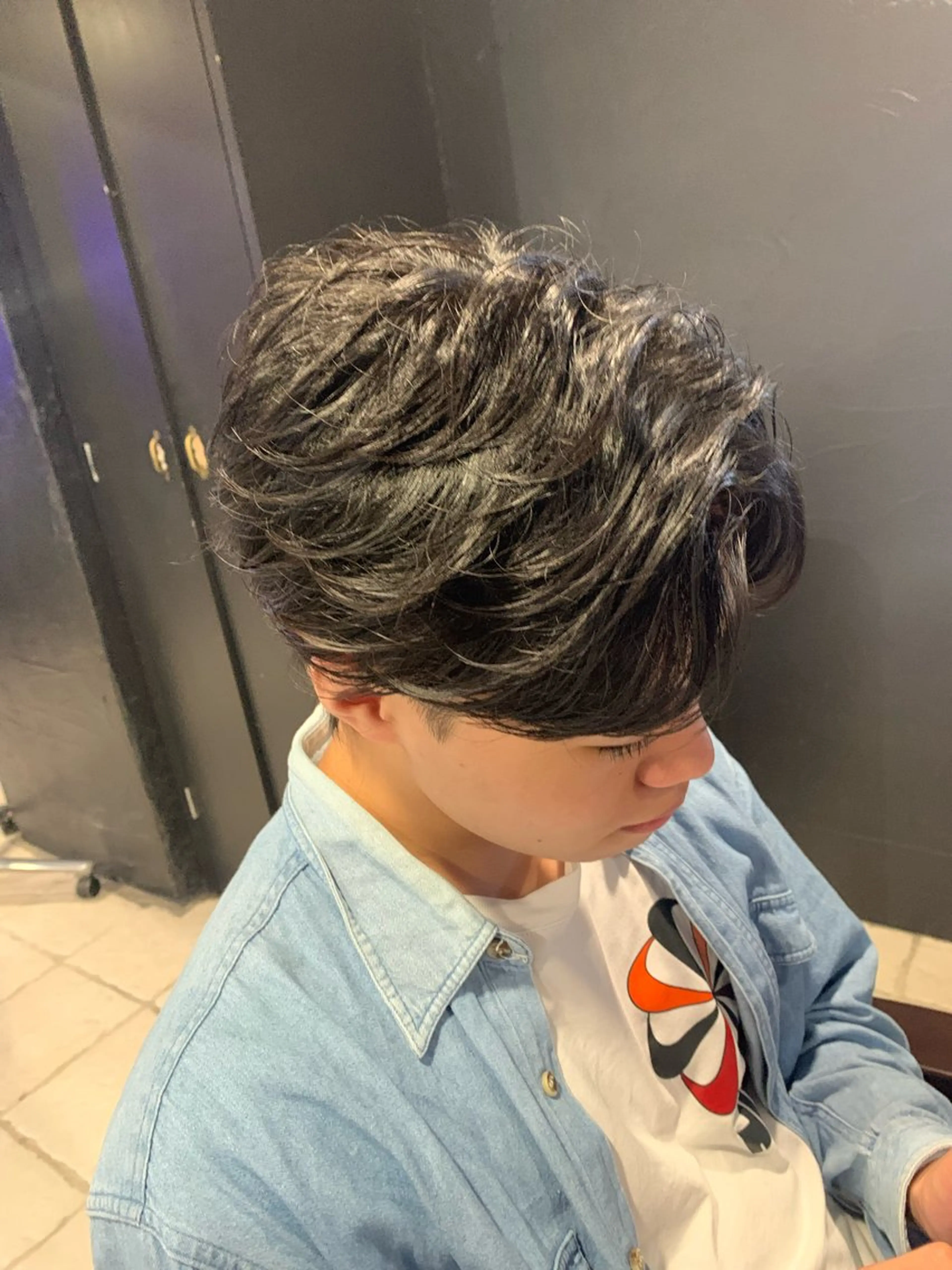ミディアム メンズ ミディアムパーマ フェザーパーマ メンズパーマ カット パーマ ヘアセット メンズパーマ/難波/ 心斎橋　室園亮佑のヘアスタイル