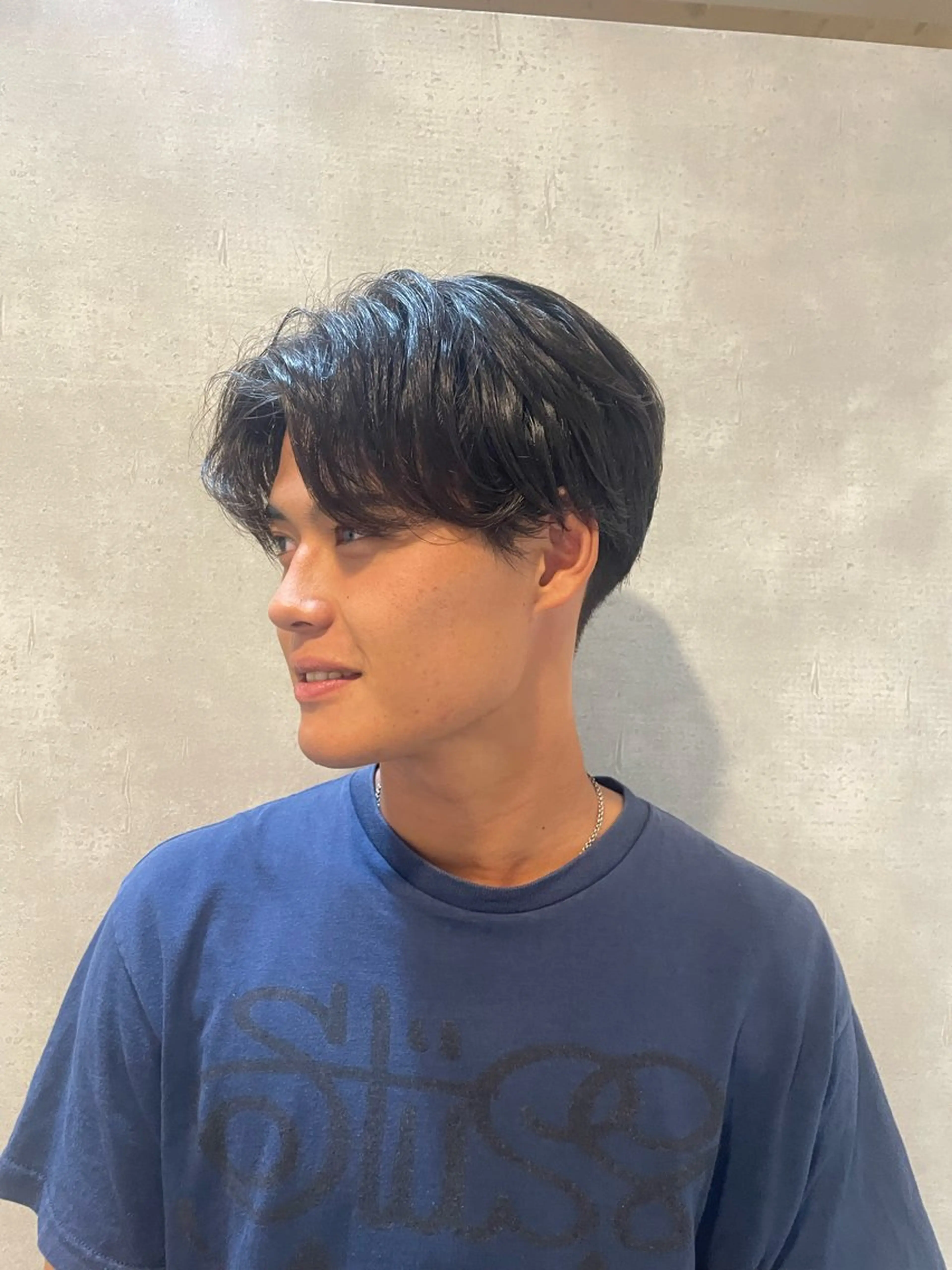 ミディアム メンズ ミディアムパーマ メンズパーマ ツーブロック 刈り上げ 顔周りカット 心斎橋/メンズ /ルレイル/地形真希のヘアスタイル