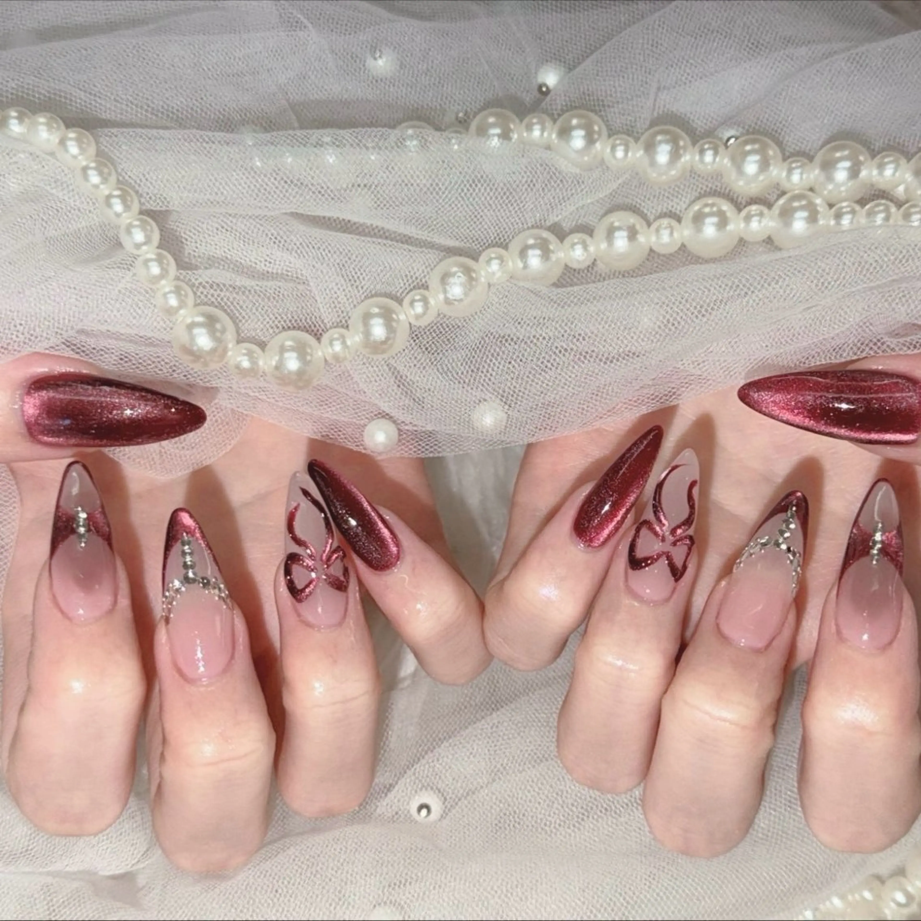 ネイル ボルドー 成人式 ジェルネイル ハンドネイル Nail lieNのネイルデザイン