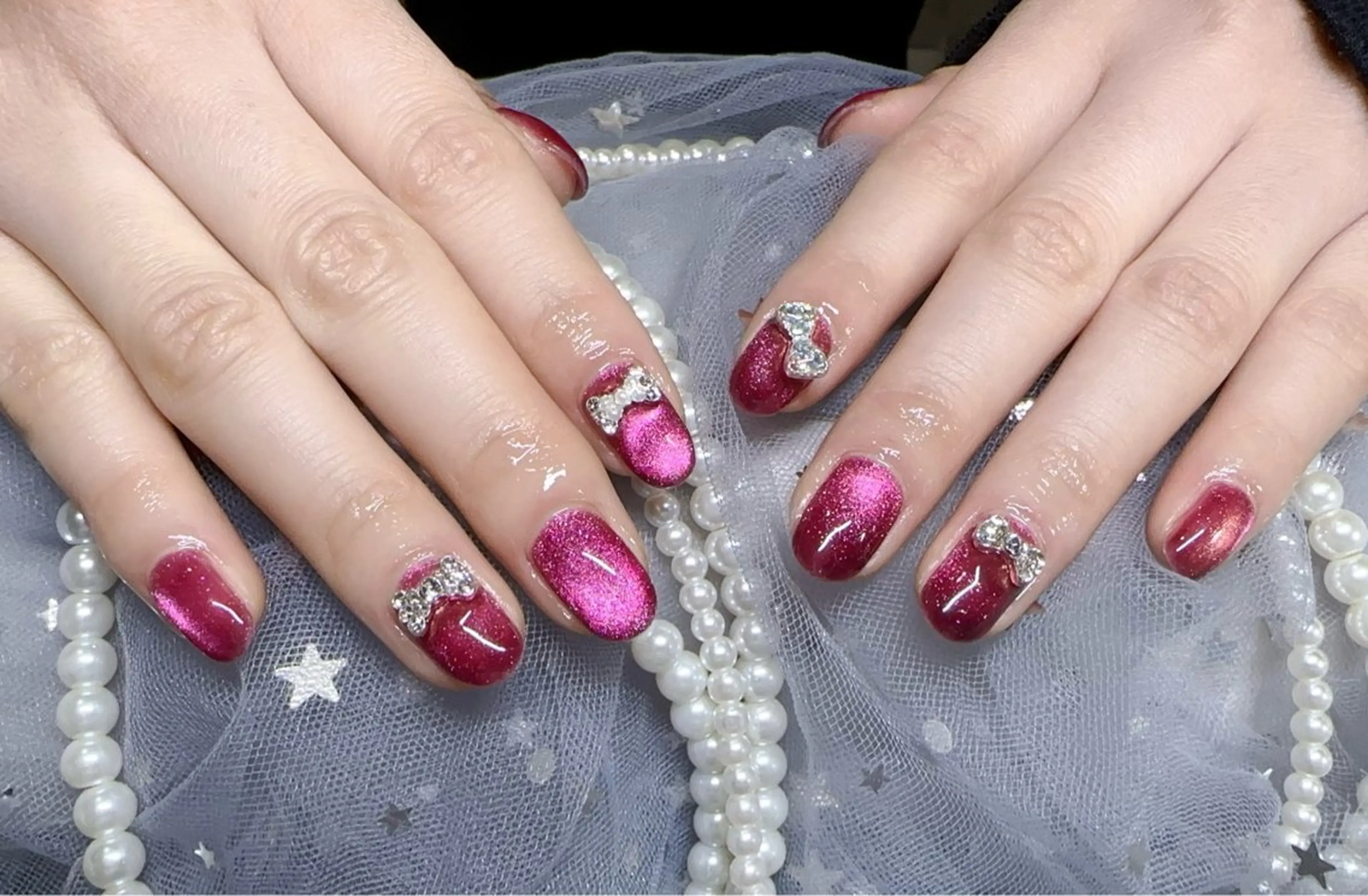 ネイル マグネットネイル リボン ハンドネイル Nail Salon J.Cのネイルデザイン