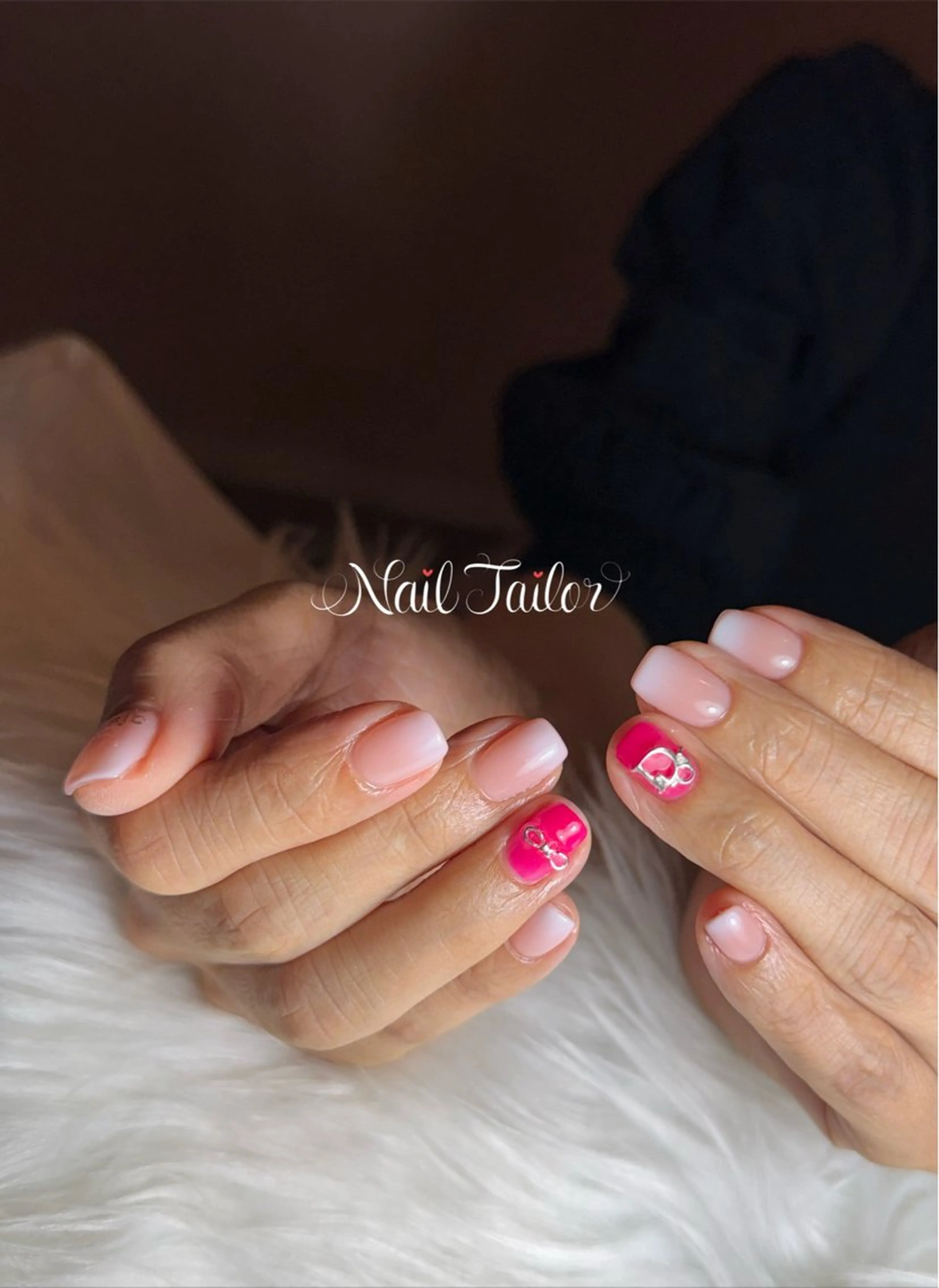 ネイル 長さ出し ピンク ショートネイル スクエアネイル ハンドネイル NailTailor ネイルテイラーのネイルデザイン
