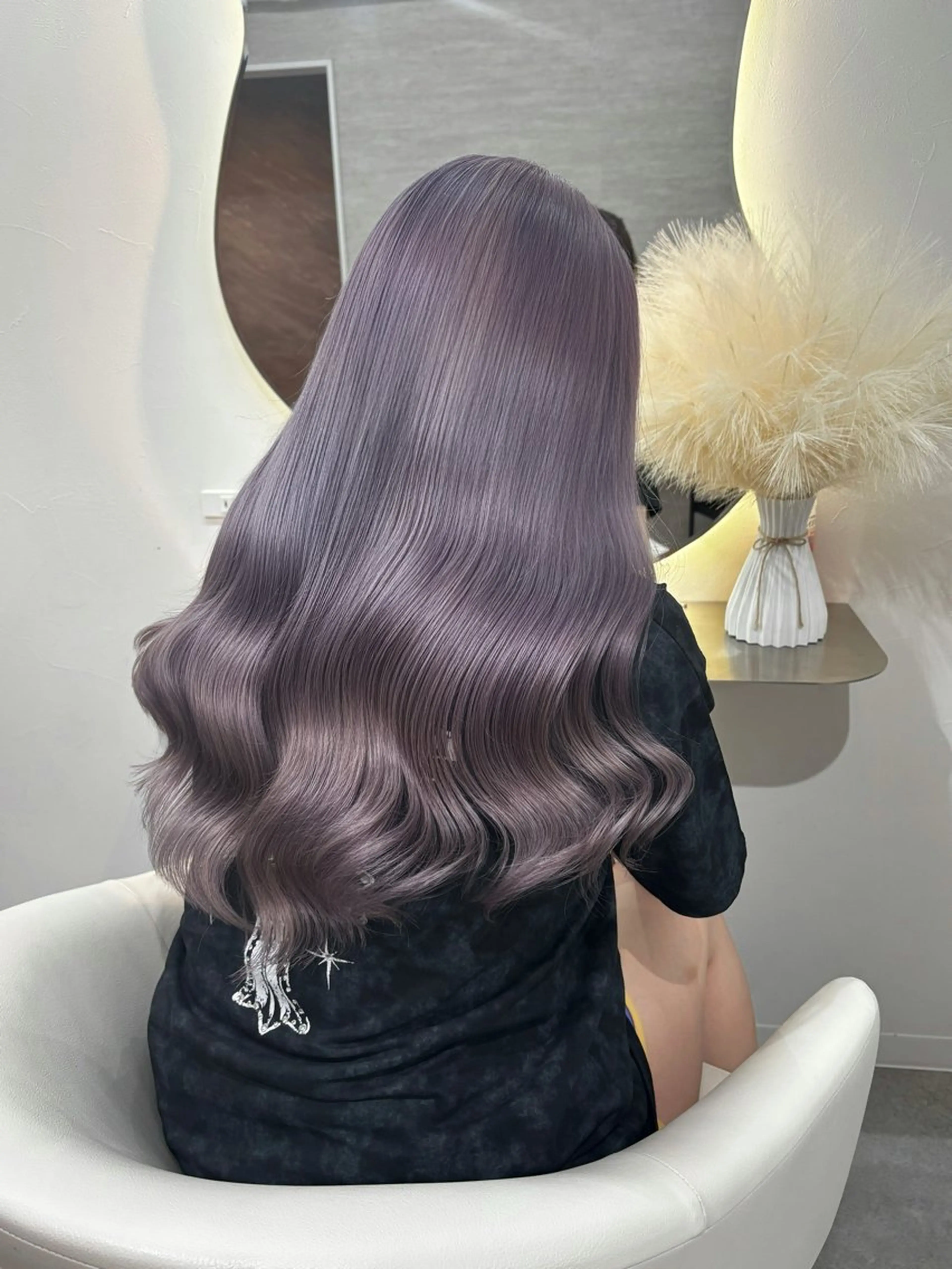 ロング カラー パーマ ヘアアレンジ メンズ パープルカラー ヘアカラー トリートメント 🤍韓国風レイヤー/ 艶髪🤍鳥越美羽のヘアスタイル