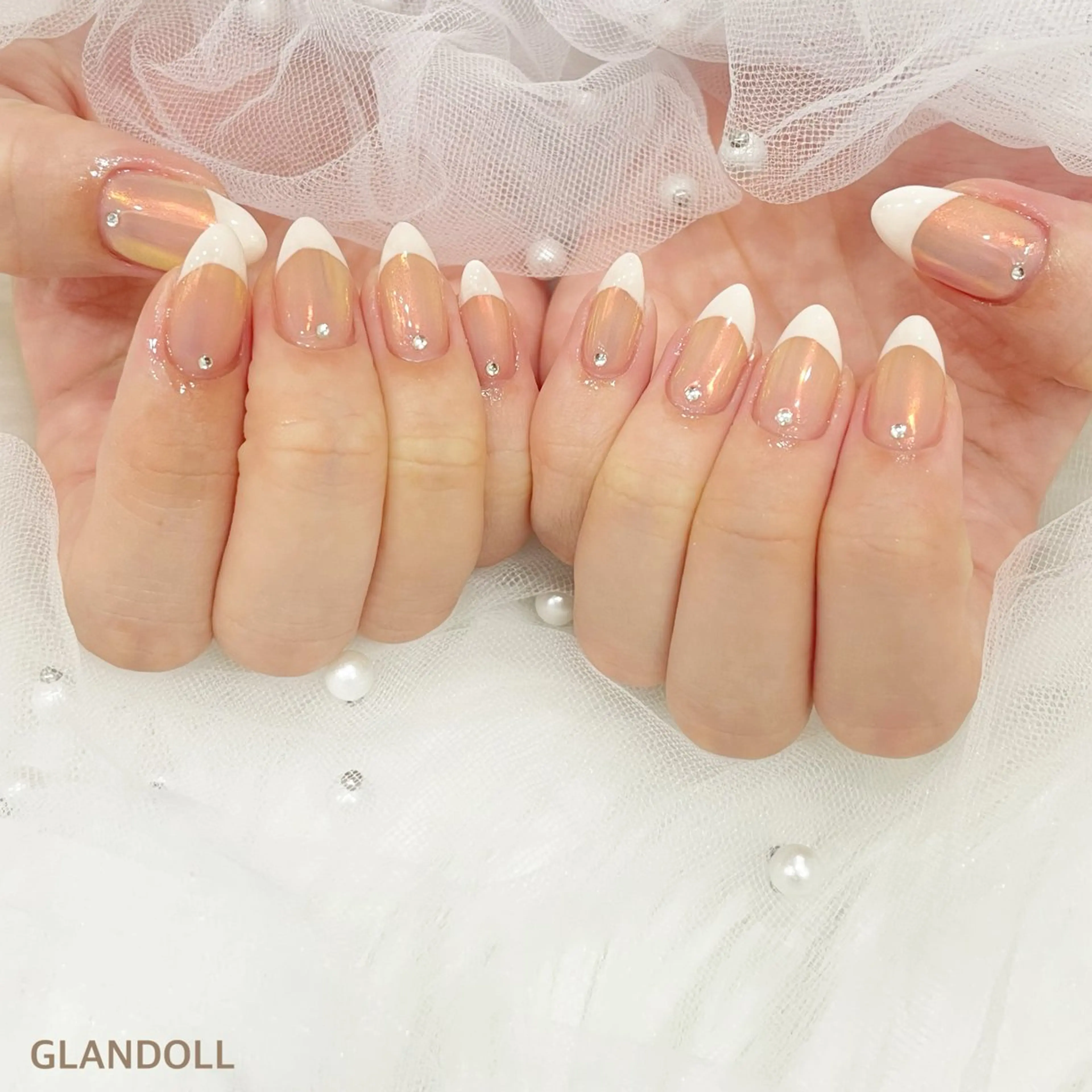 ネイル フレンチネイル ミラーネイル オレンジ ハンドネイル GLANDOLL YURIのネイルデザイン