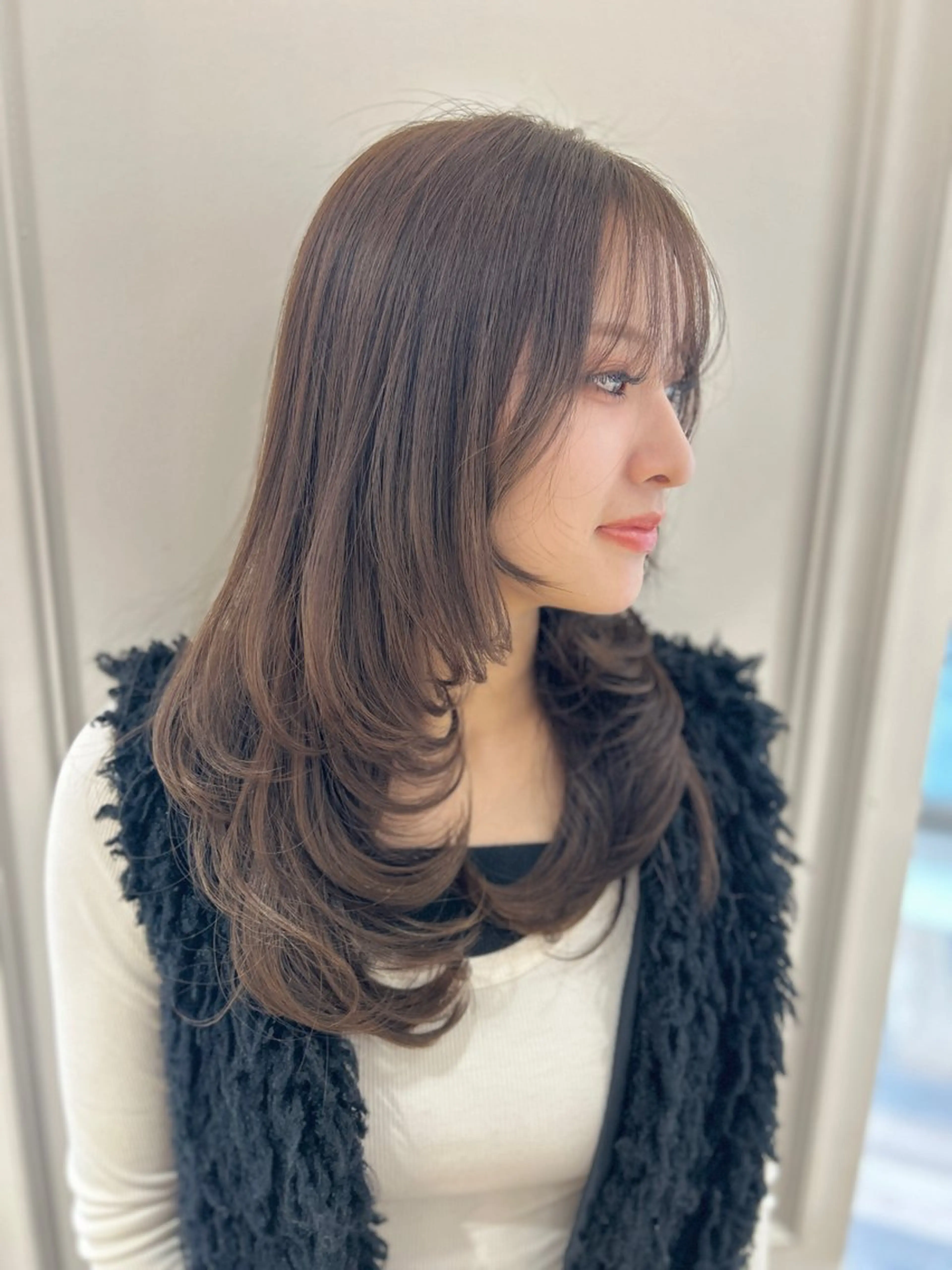 ロング カラー ベージュカラー オリーブベージュ レイヤーカット カット ヘアカラー 野田阪神/レイヤー/ ハイライト/yuuのヘアスタイル