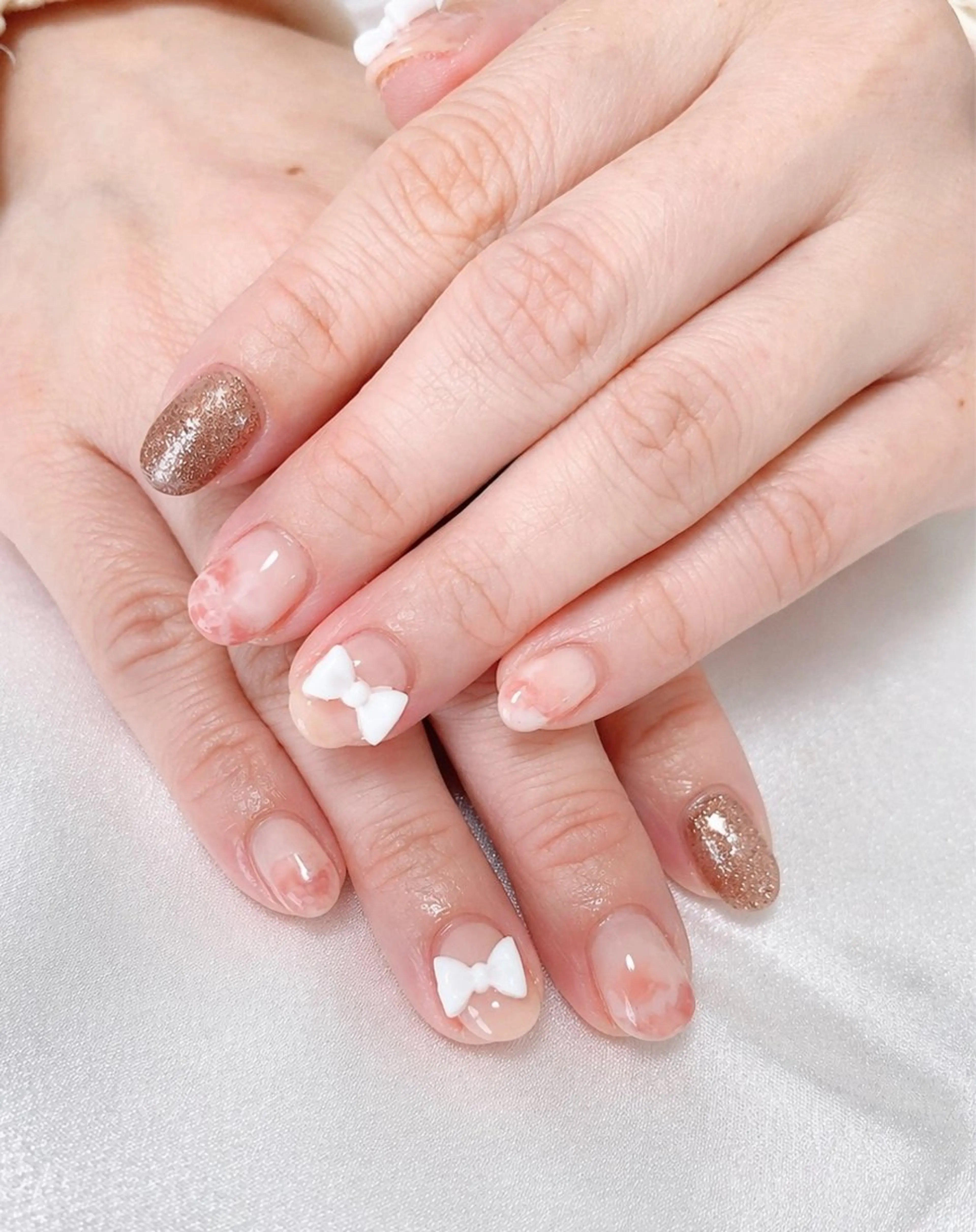 ネイル ニュアンスネイル ピンク リボン nail lumièreのネイルデザイン