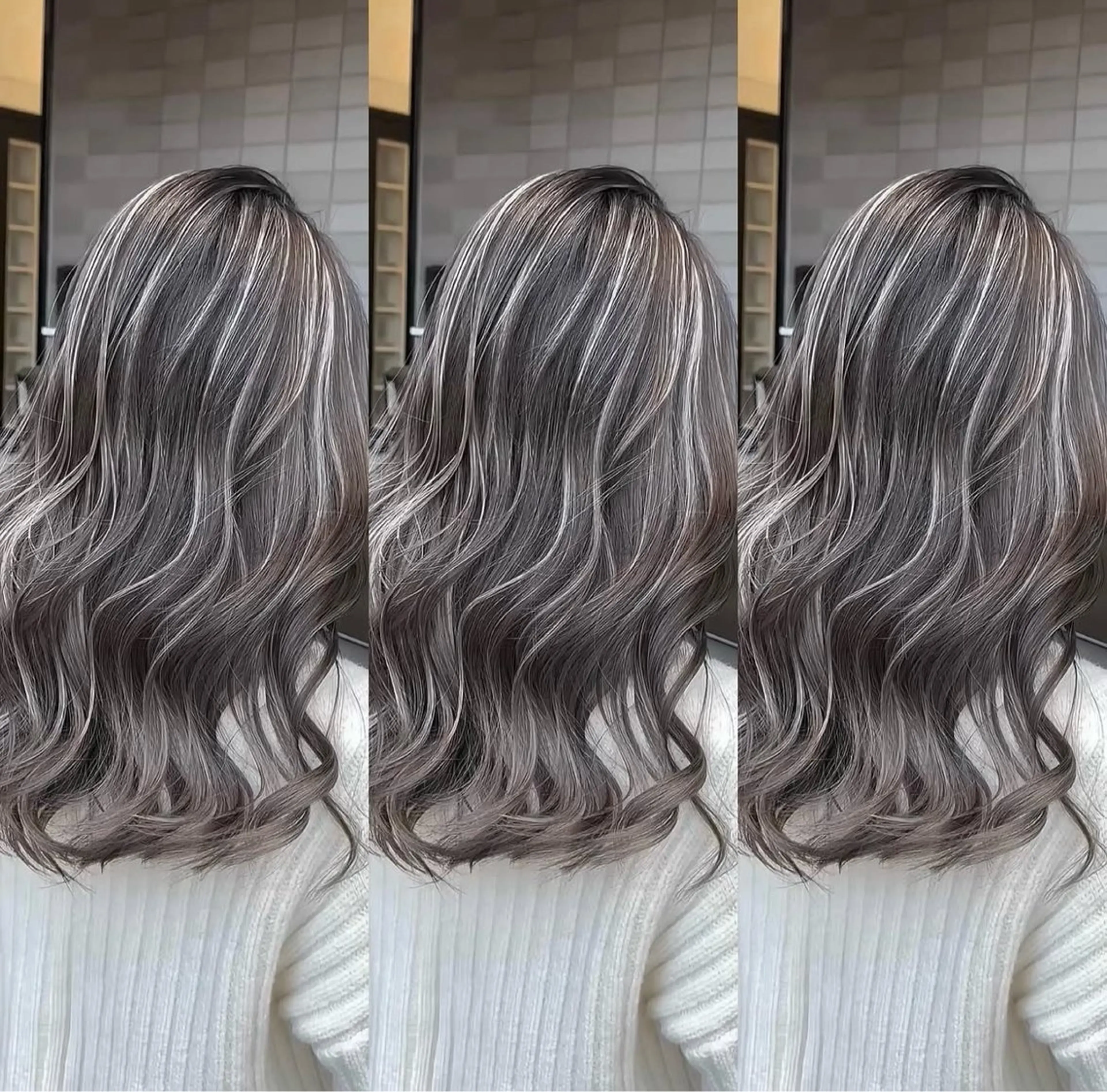 ロング カラー ベージュカラー グレージュ ハイライトカラー ミルクティーベージュ ハイライト カット ヘアカラー トリートメント 表参道/ハイライト バレイヤージュのヘアスタイル