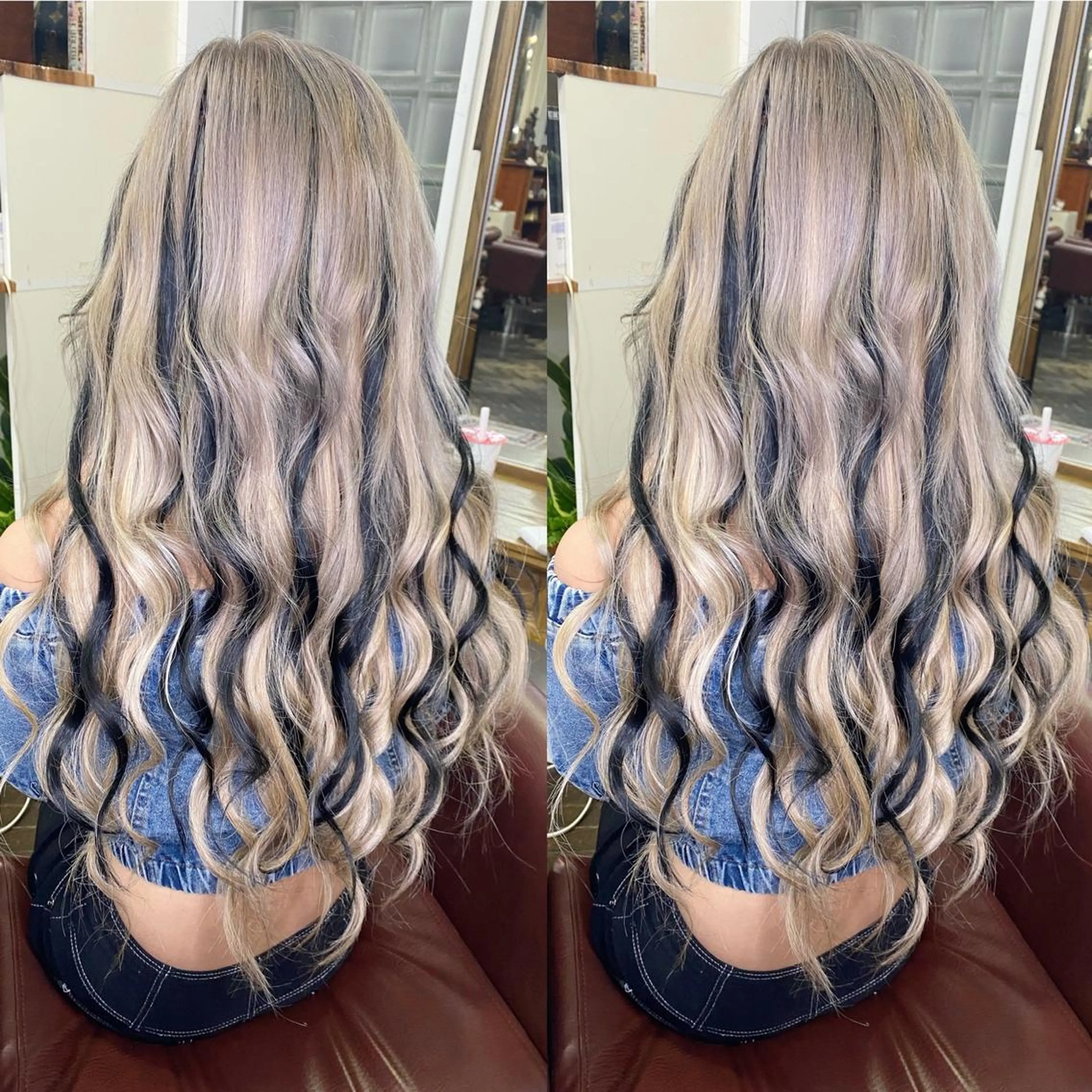 ロング カラー バレイヤージュ ブリーチ ブロンド ダブルカラー イヤリングカラー モモカ/ハイトーン /バレイヤージュのヘアスタイル