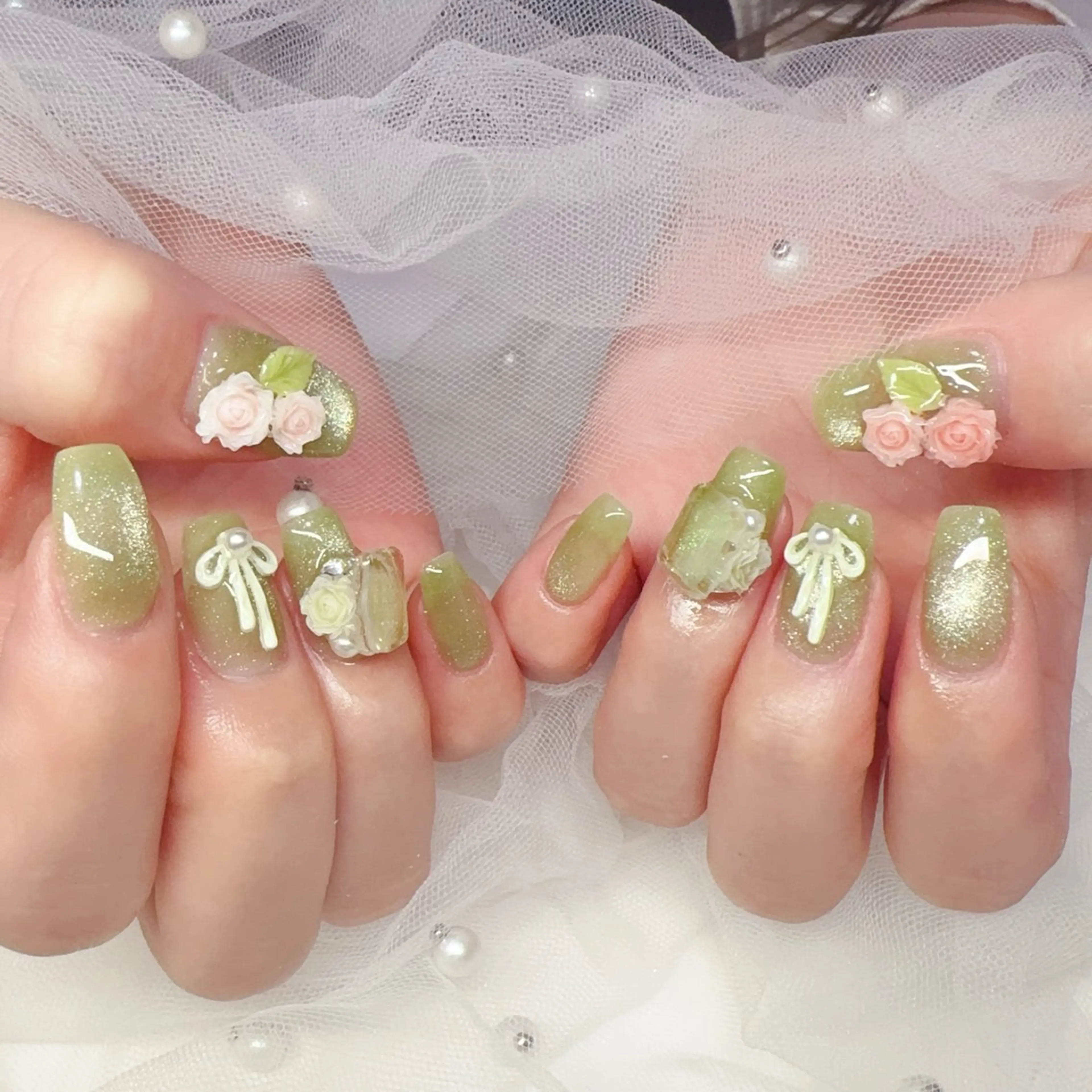 ネイル オーロラネイル チークネイル 成人式 長さ出し ジェルネイル ハンドネイル YUYI.nail salonのネイルデザイン