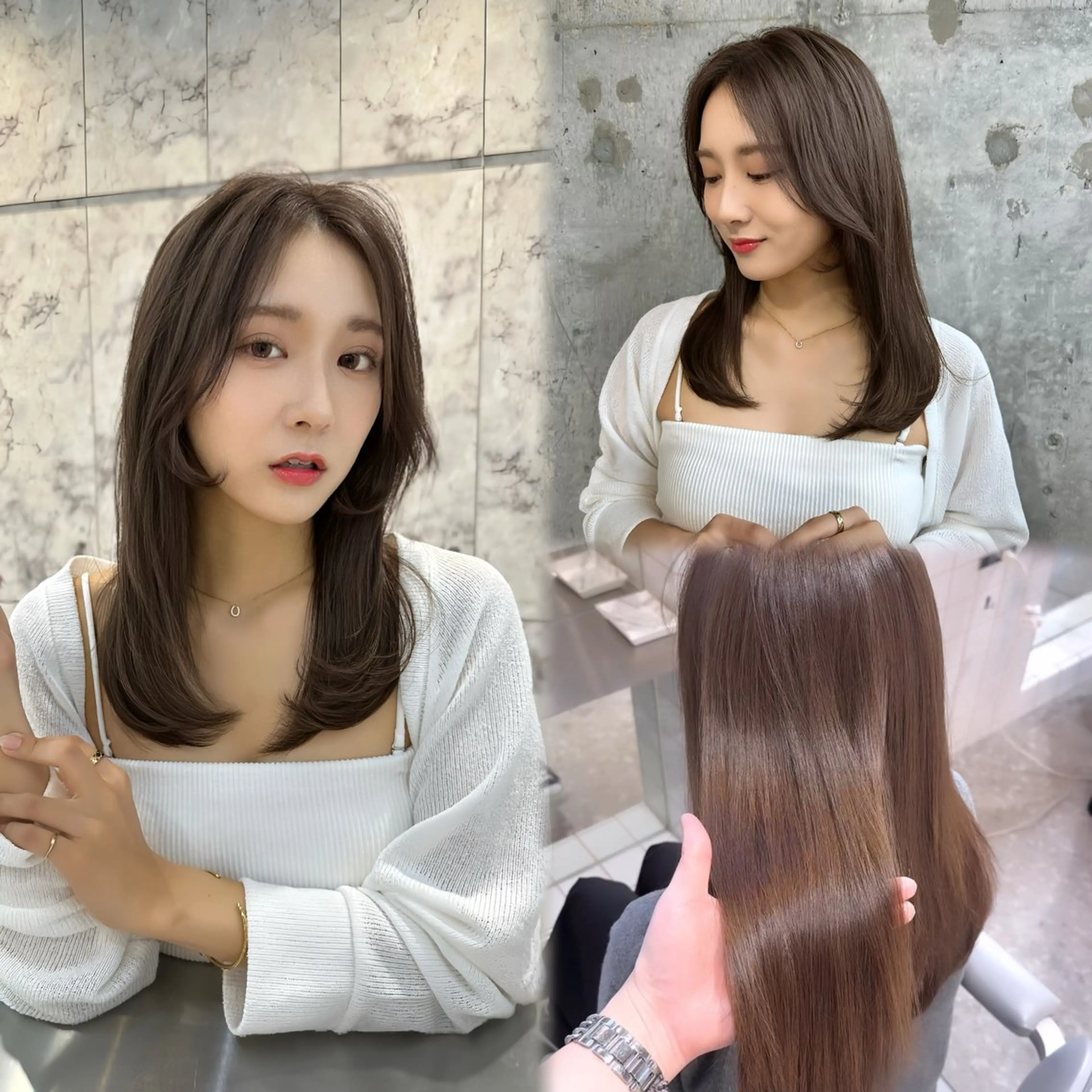 ロング カラー ベージュカラー ブリーチ ミルクティーベージュ ブリーチなしカラー 韓国風ヘア カット ヘアカラー トリートメント 髪質改善/韓国ヘア レイヤー/新宿/ロミのヘアスタイル