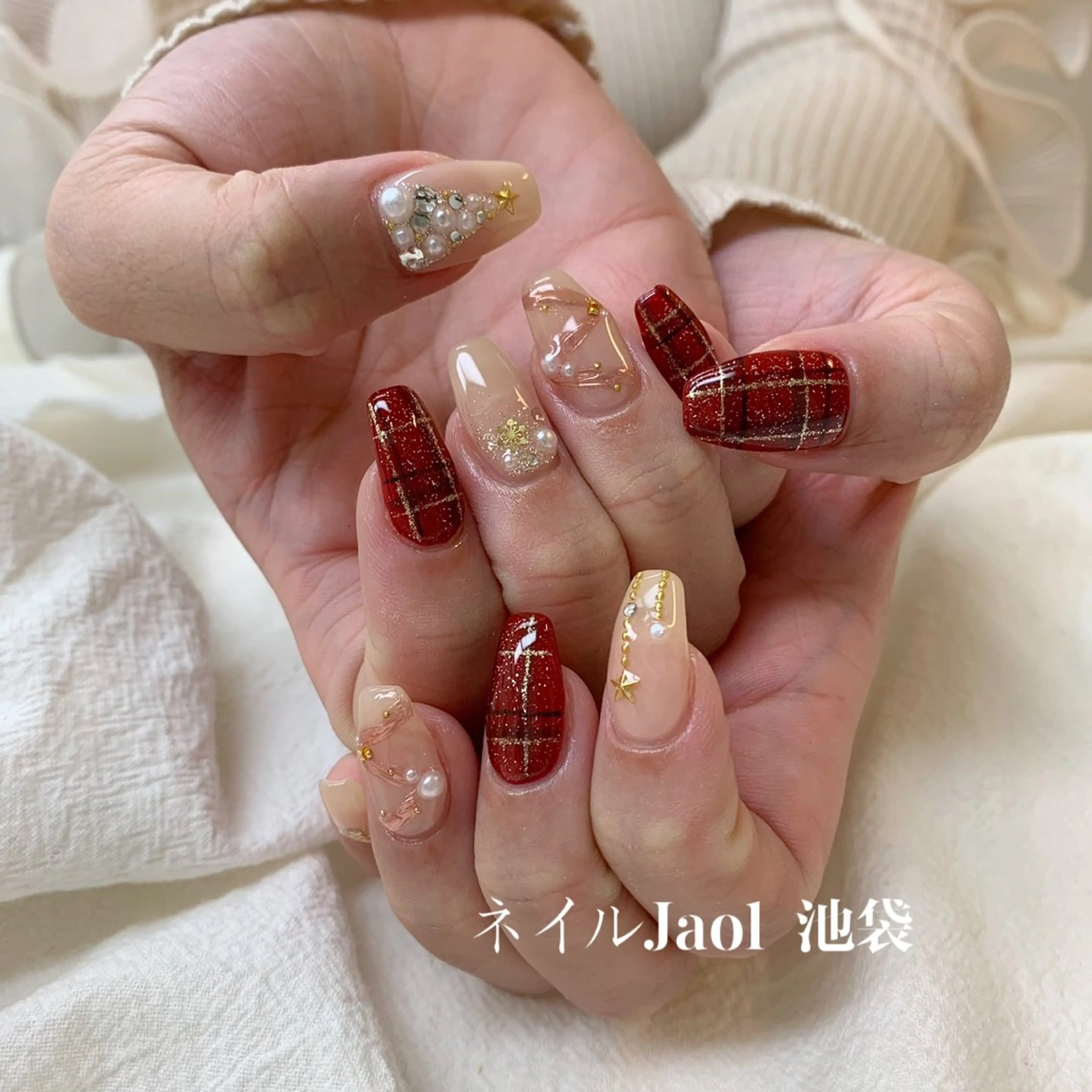 セミロング クリスマス ハンドネイル ネイルJaol 池袋のネイルデザイン