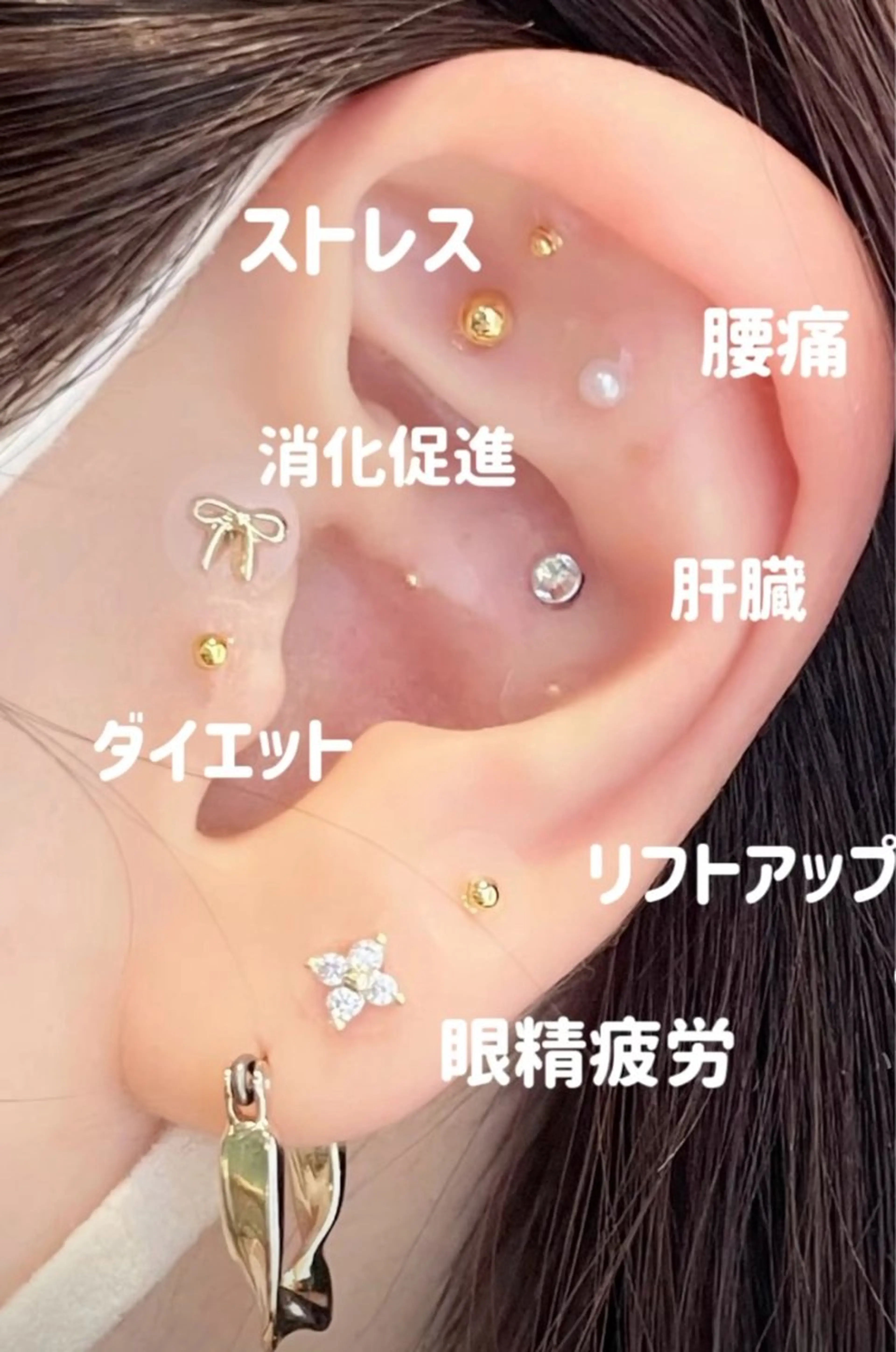 《💖恵比寿最安値💖》耳を華やか＆健康に🦻【耳つぼジュエリー💎】両耳5粒まで💝 お好きなパーツをご自身で選択🍀の写真
