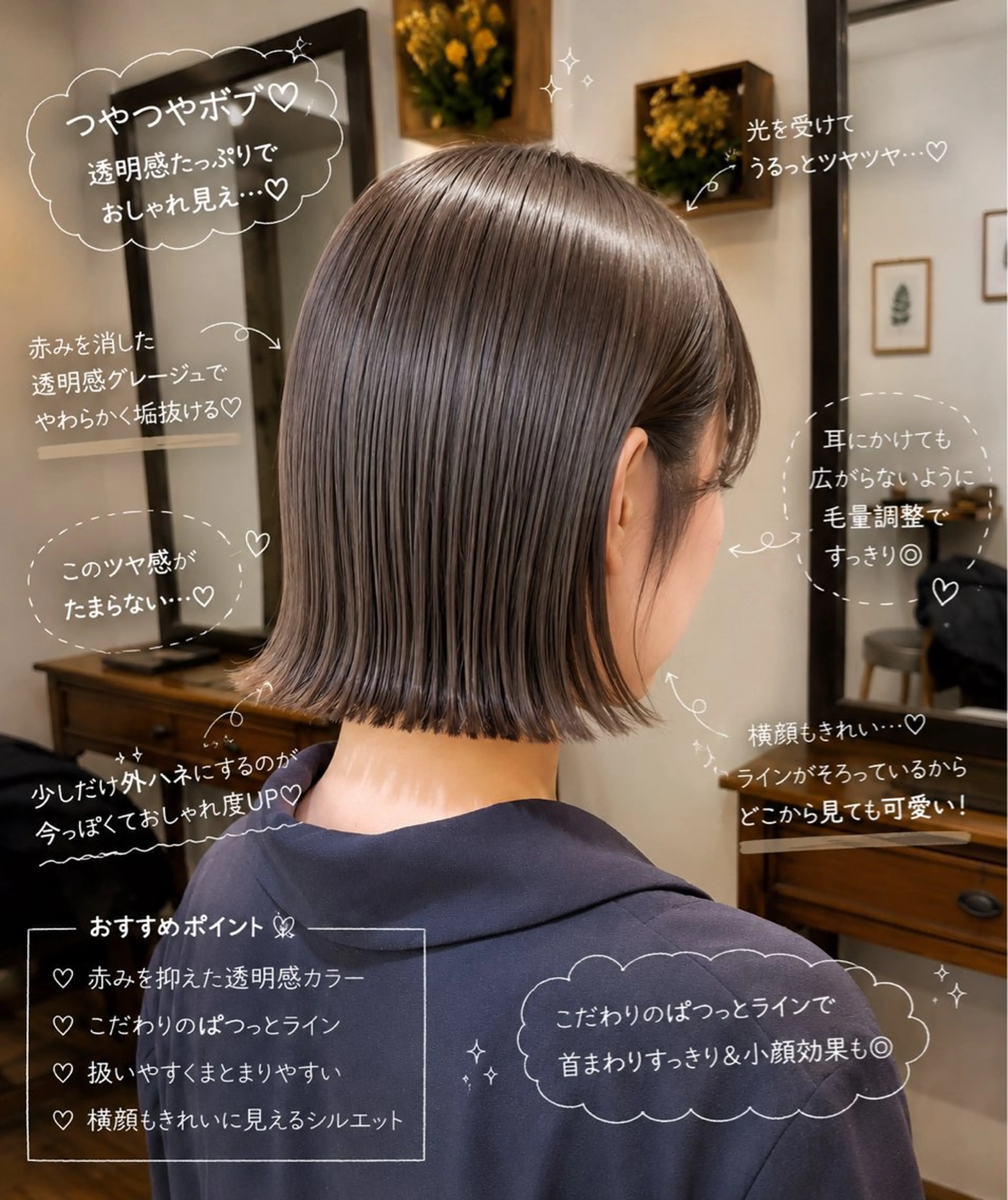 ミディアム カラー アディクシーカラー ブルーカラー グレージュ ボブ 髪質改善 カット ヘアカラー トリートメント ボブ/地毛風縮毛矯正 茉青🤍新宿代々木のヘアスタイル