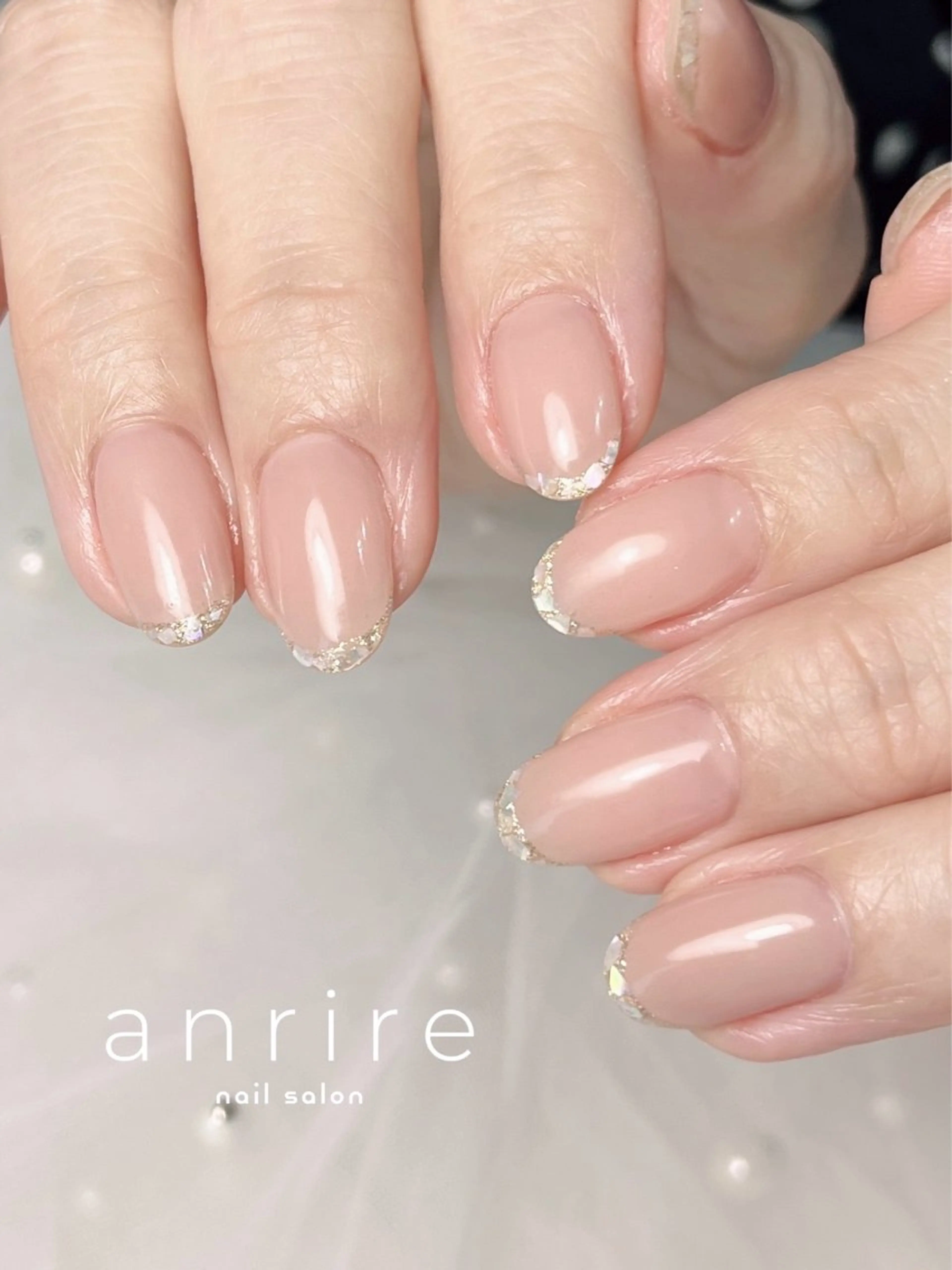 ネイル フレンチネイル ラメ(グリッター) オフィスネイル シンプルネイル 春ネイル ハンドネイル nailsalon anrireのネイルデザイン