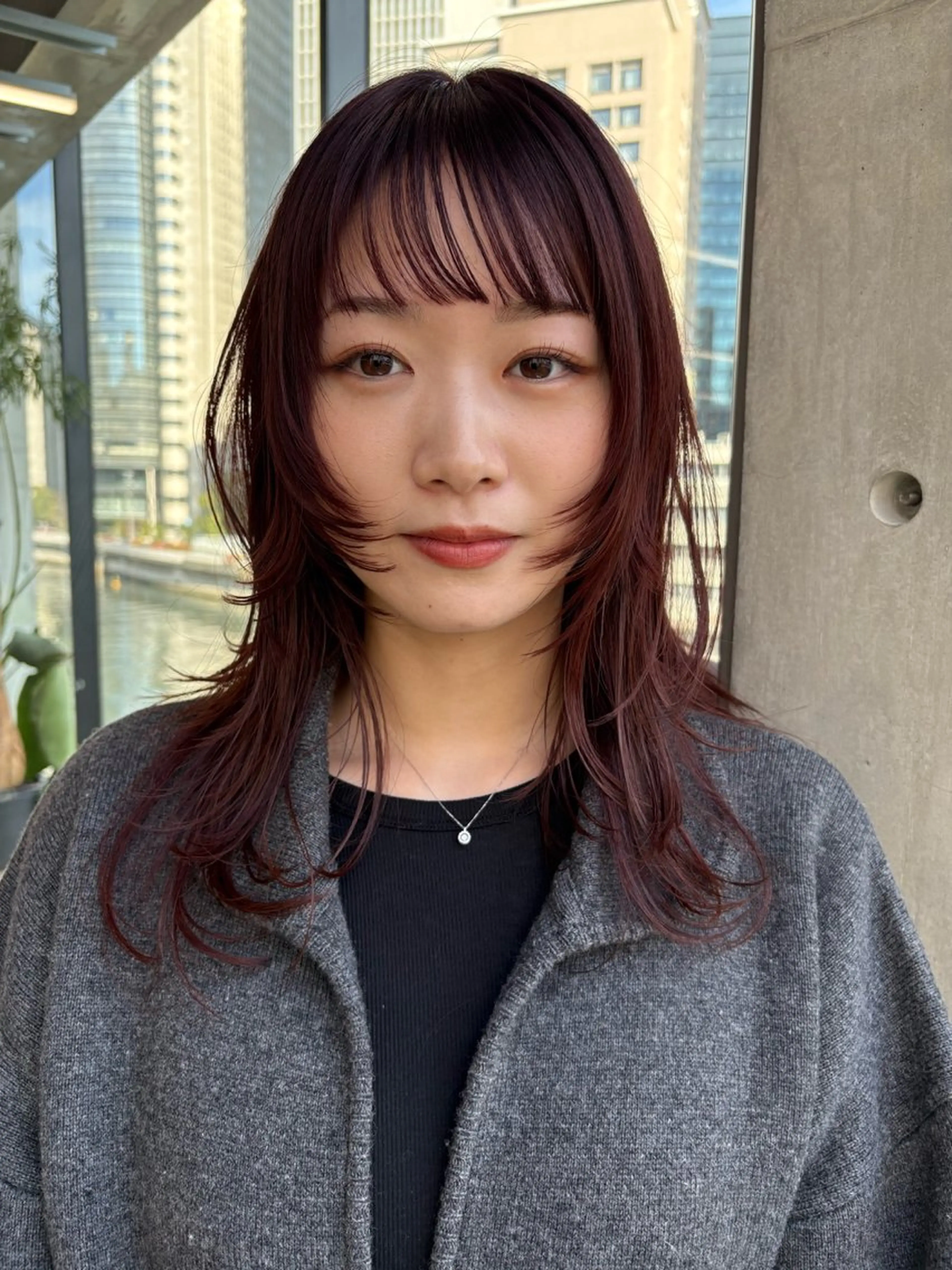ミディアム カラー レッドカラー レイヤーカット カット ヘアカラー トリートメント 似合わせカット レイヤー/ボブのヘアスタイル