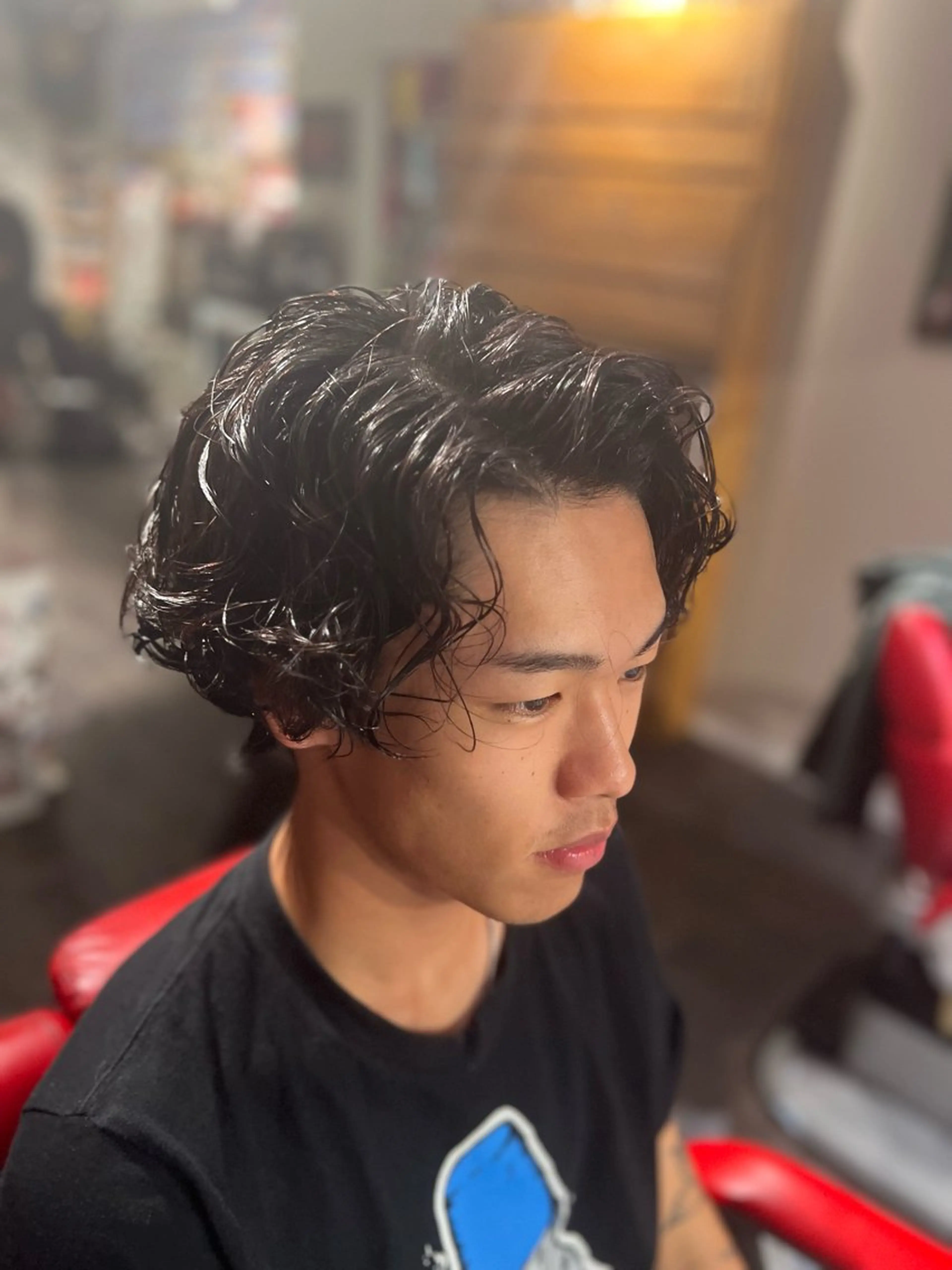 セミロング パーマ メンズ メンズパーマ セミロングパーマ スパイラルパーマ 江口 沙良のヘアスタイル