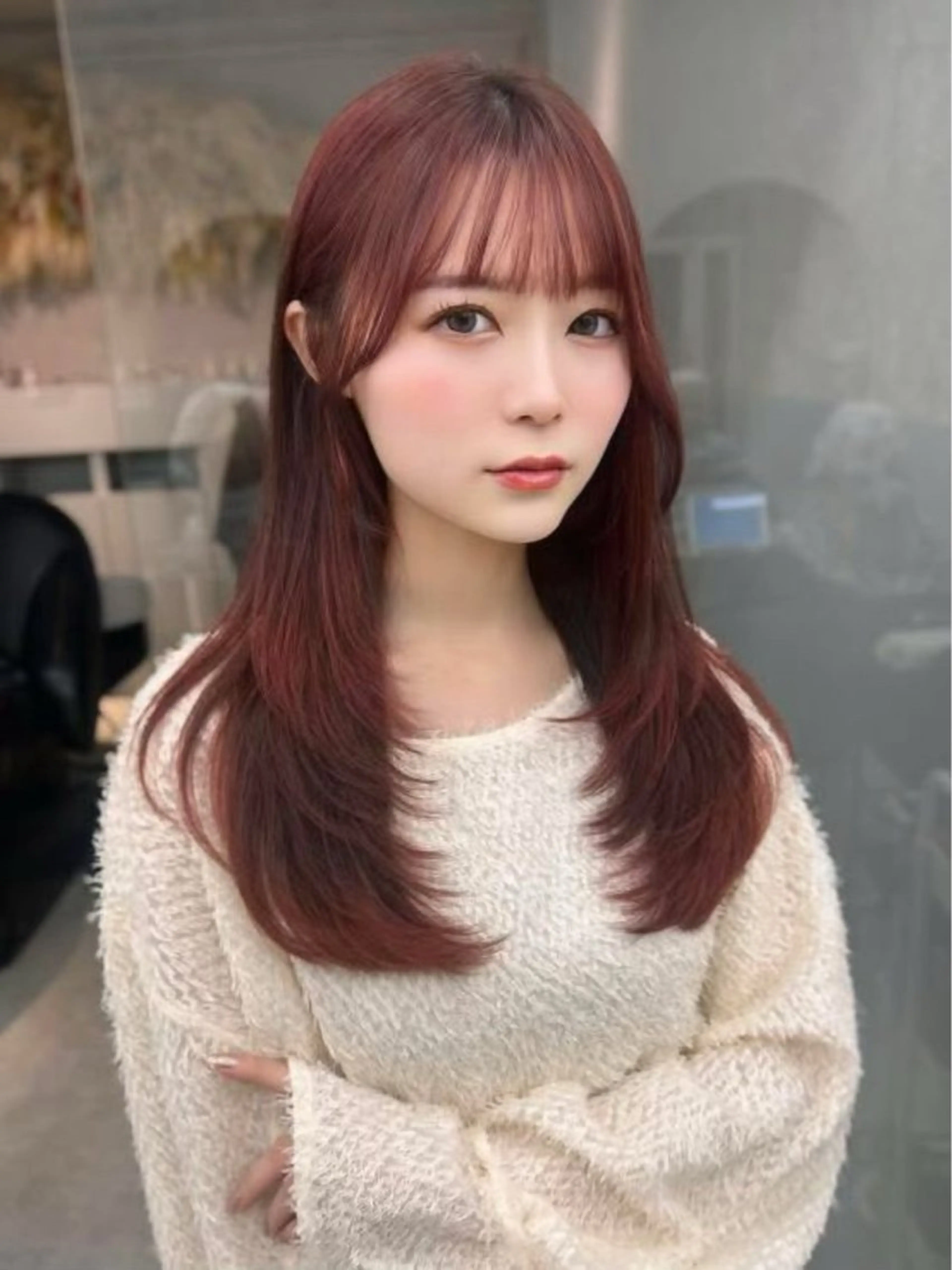 セミロング カラー 透明感カラー レイヤーカット 小顔カット カット ヘアカラー トリートメント ✨レイヤー/韓国 /✨ヘア山下　遥のヘアスタイル