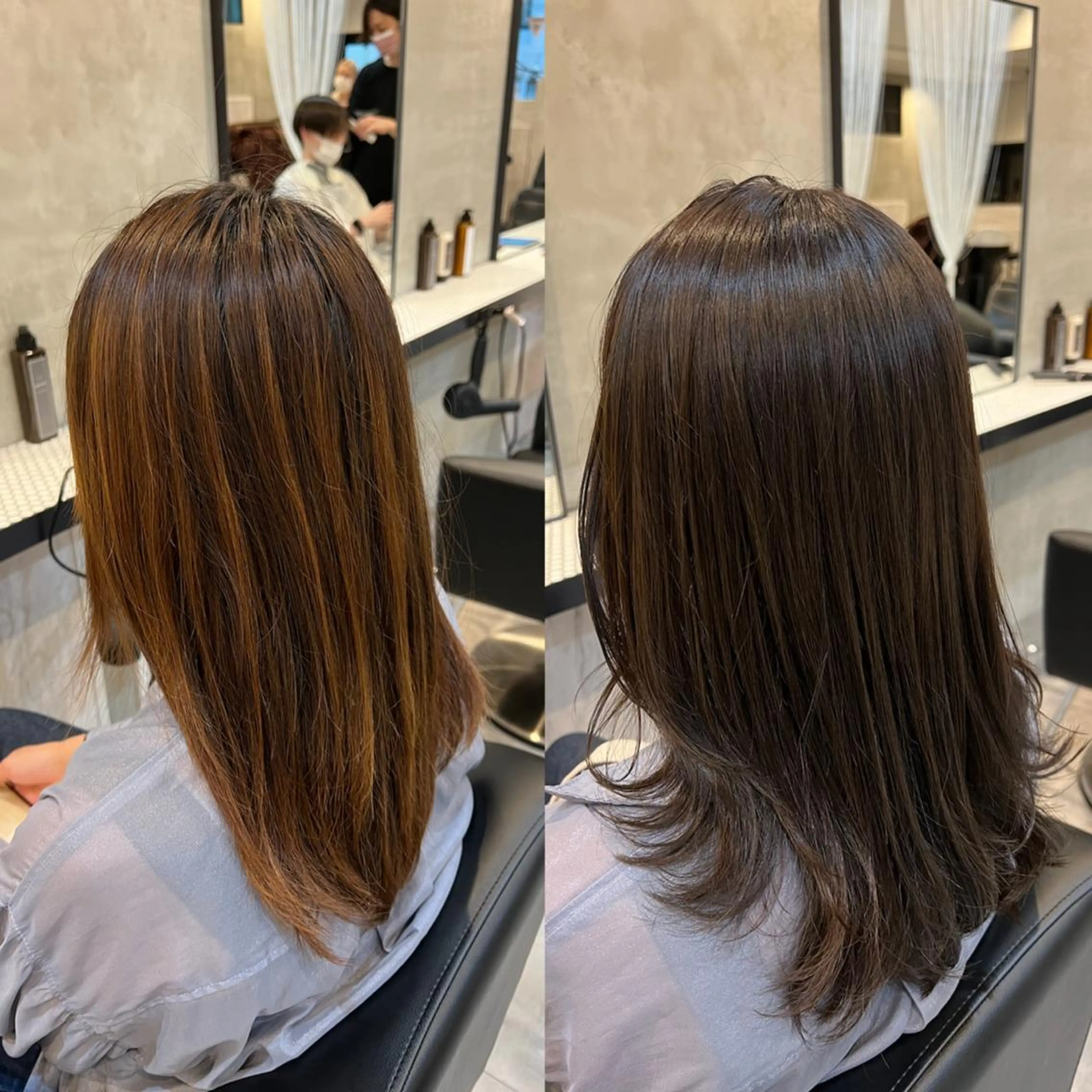 セミロング カラー アッシュ ベージュカラー レイヤーカット カット ヘアカラー 工藤 梨花のヘアスタイル