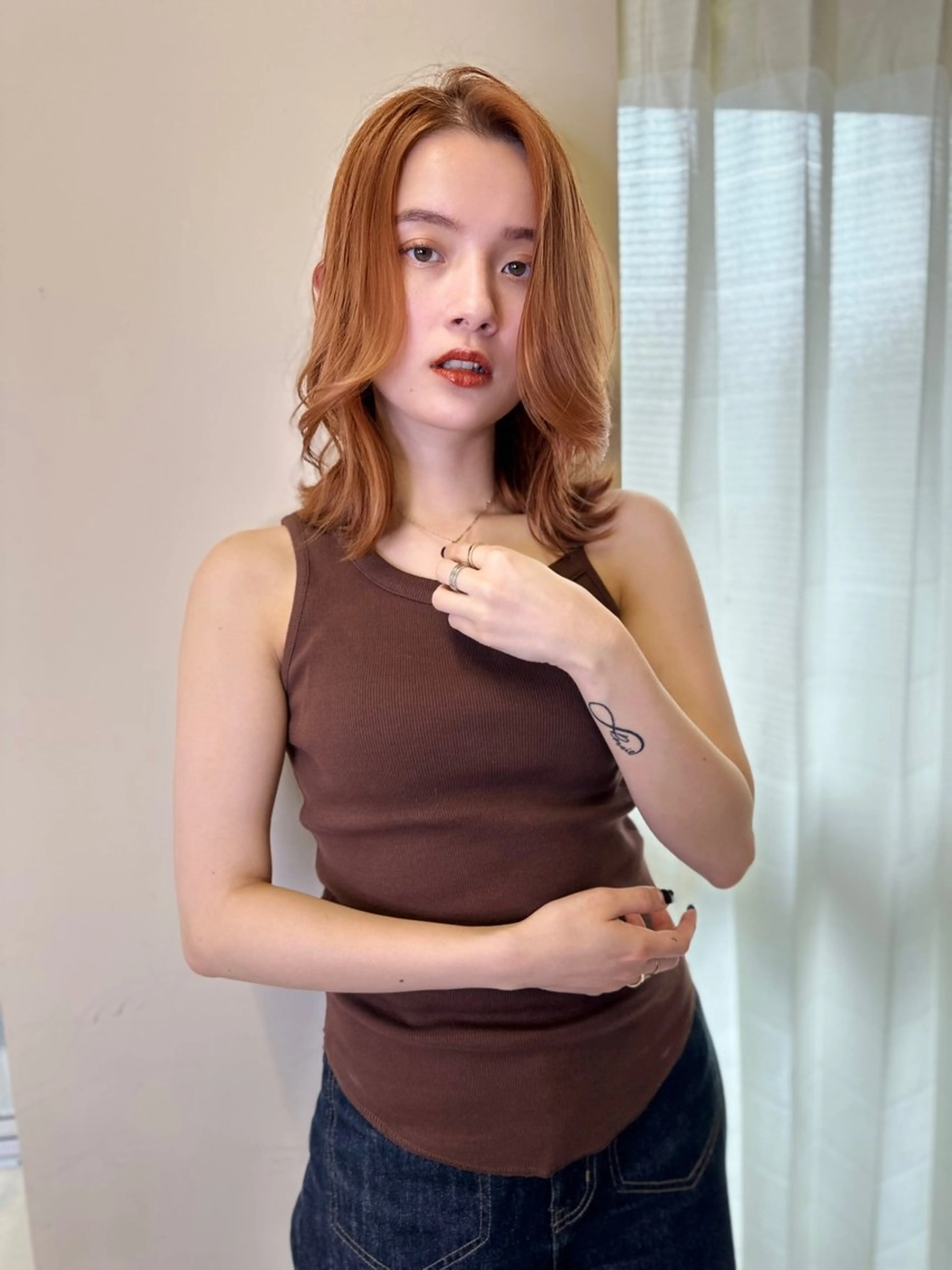 ミディアム カラー オレンジ 顔周りカット カット ヘアカラー トリートメント opus 店長大和 レイヤー/赤み消しのヘアスタイル