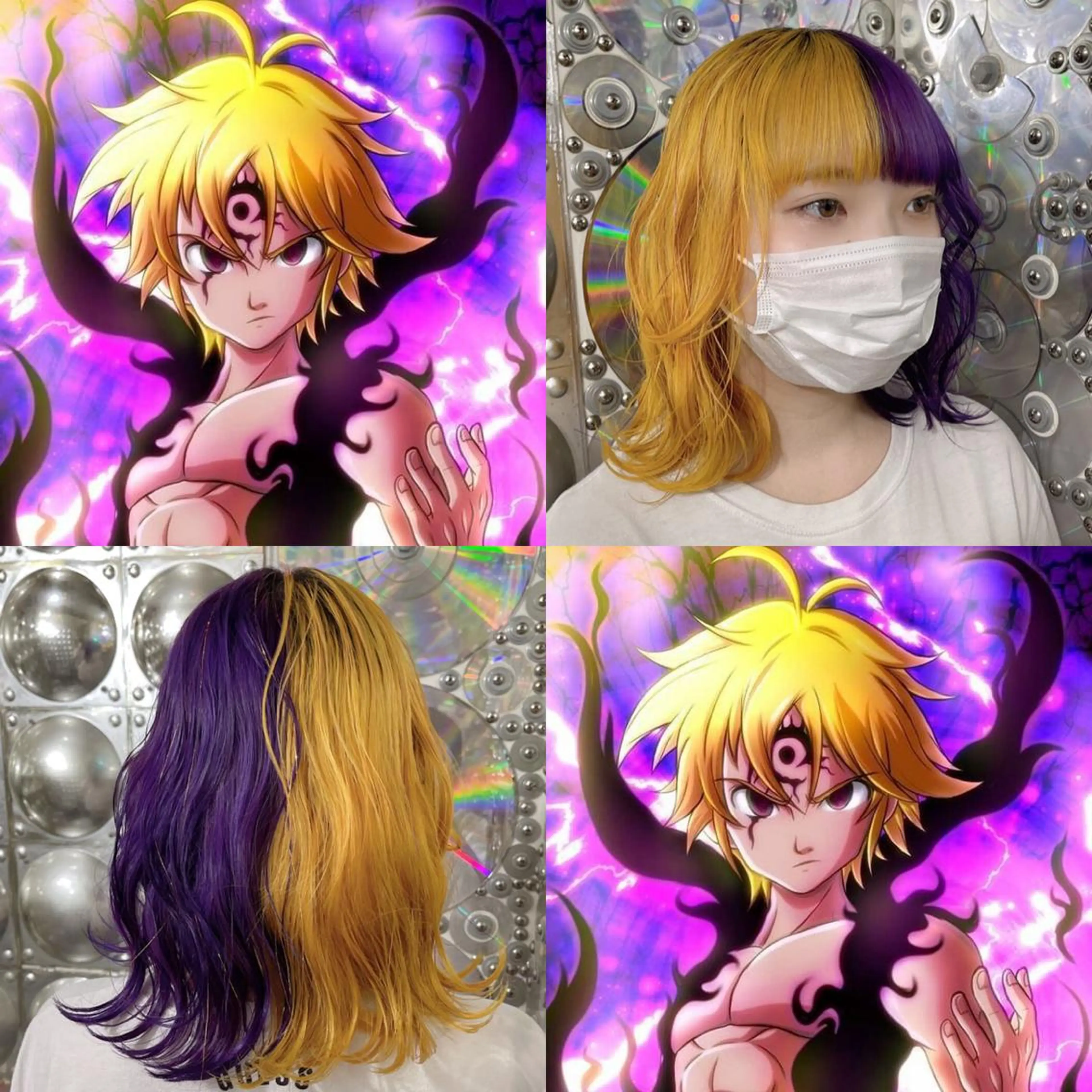 ミディアム カラー ヘアアレンジ オレンジ バイオレットカラー 🌈派手髪エクステ ブレイズ🌈ひろとのヘアスタイル