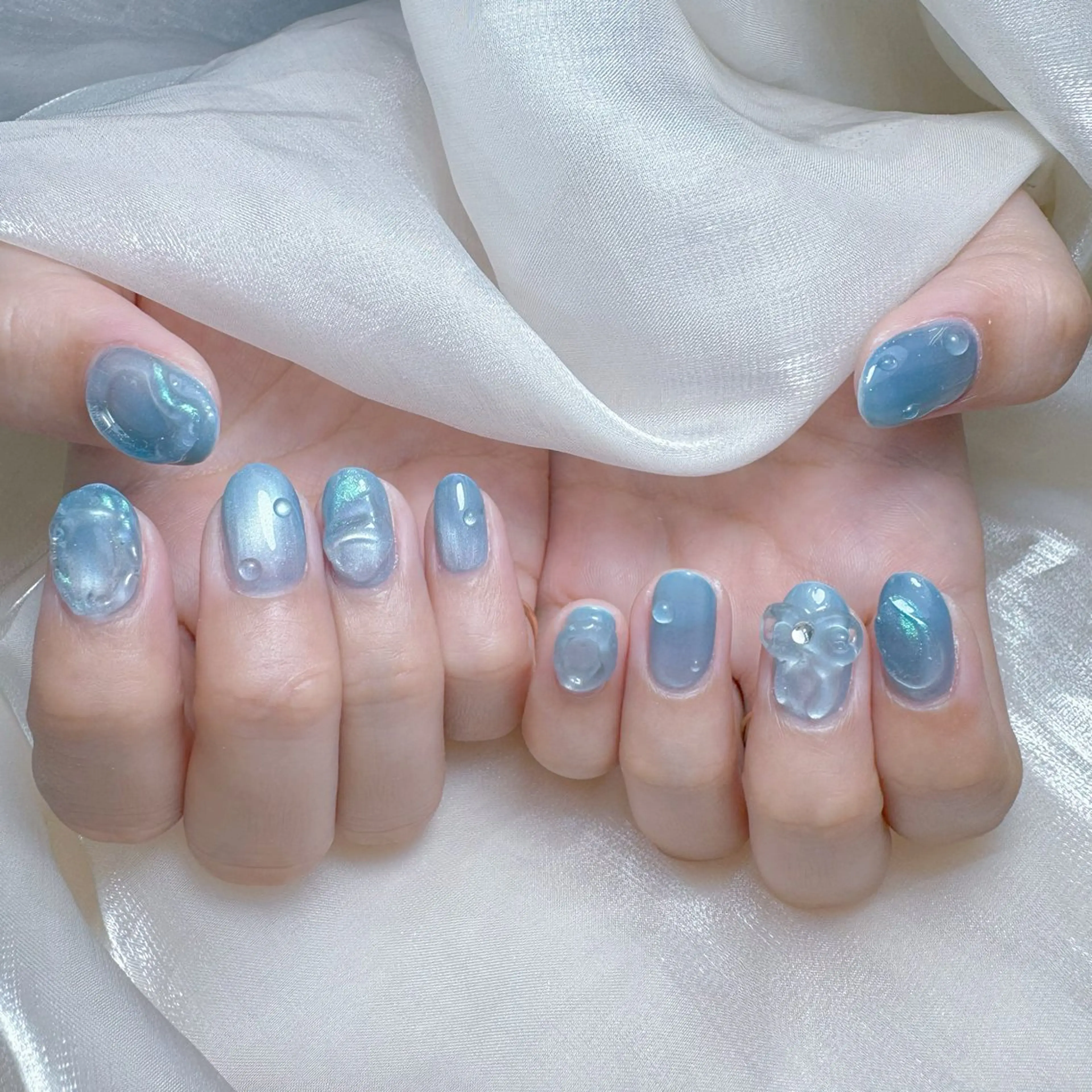 ネイル チークネイル クリアネイル ガーリー 氷ネイル・うるうるネイル キラキラネイル ハンドネイル NailPrincess所属・princess スカルプ専門店のネイルデザイン