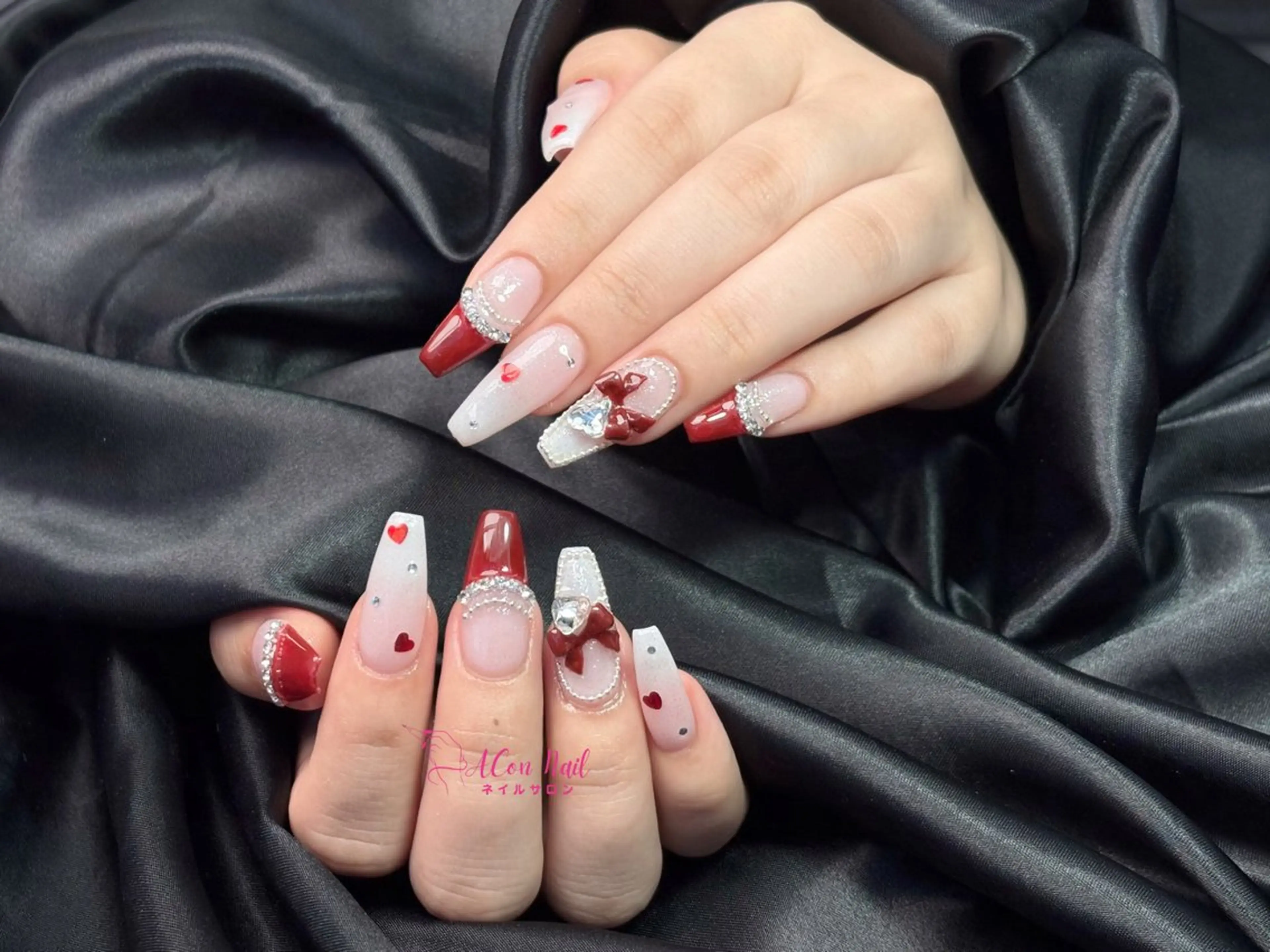 ネイル 桜ネイル 長さ出し フラワーネイル フレンチネイル ジェルネイル ハンドネイル ACon NailSalonのネイルデザイン