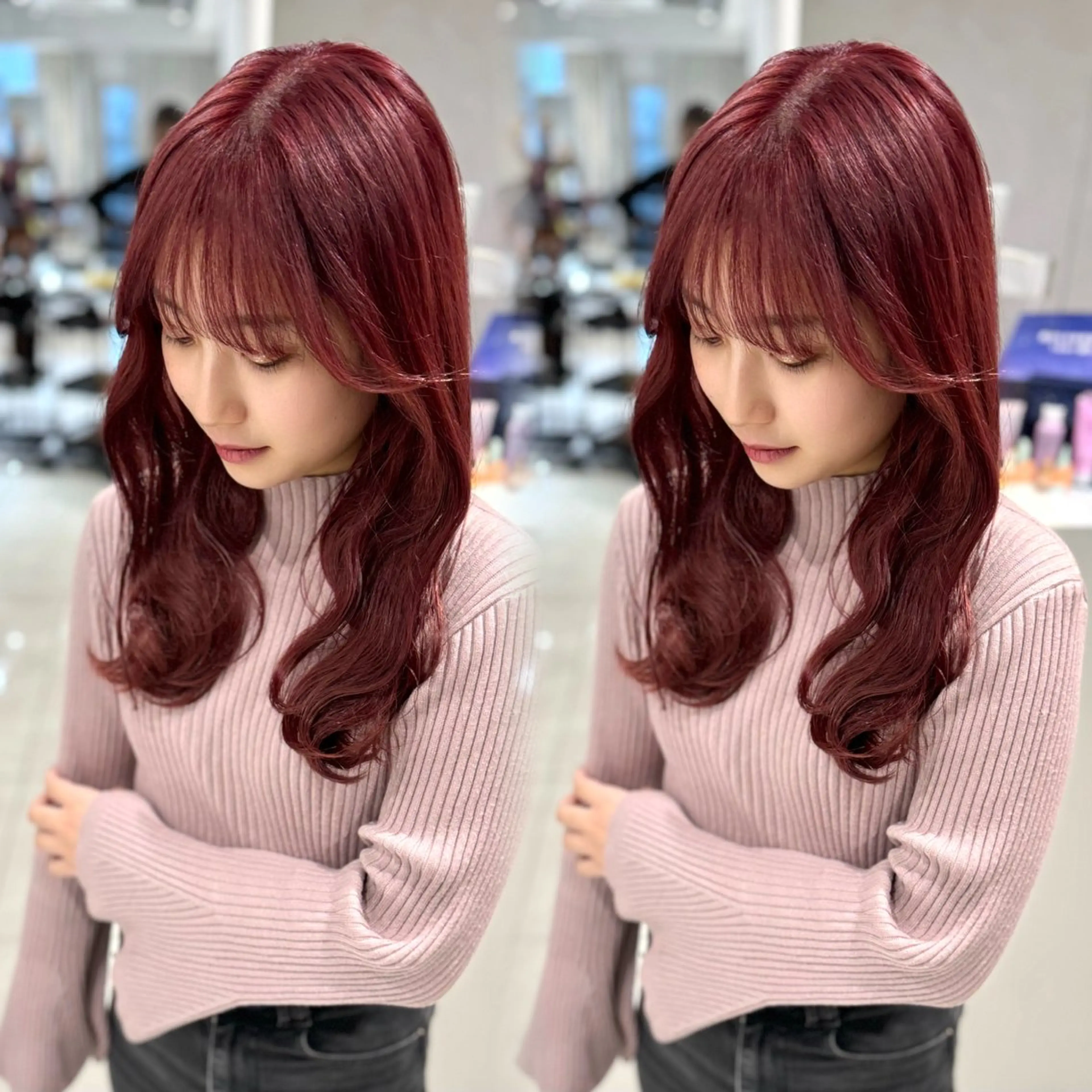 セミロング カラー ヘアカラー 韓国風ハッシュカット 似合わせレイヤー池袋のヘアスタイル