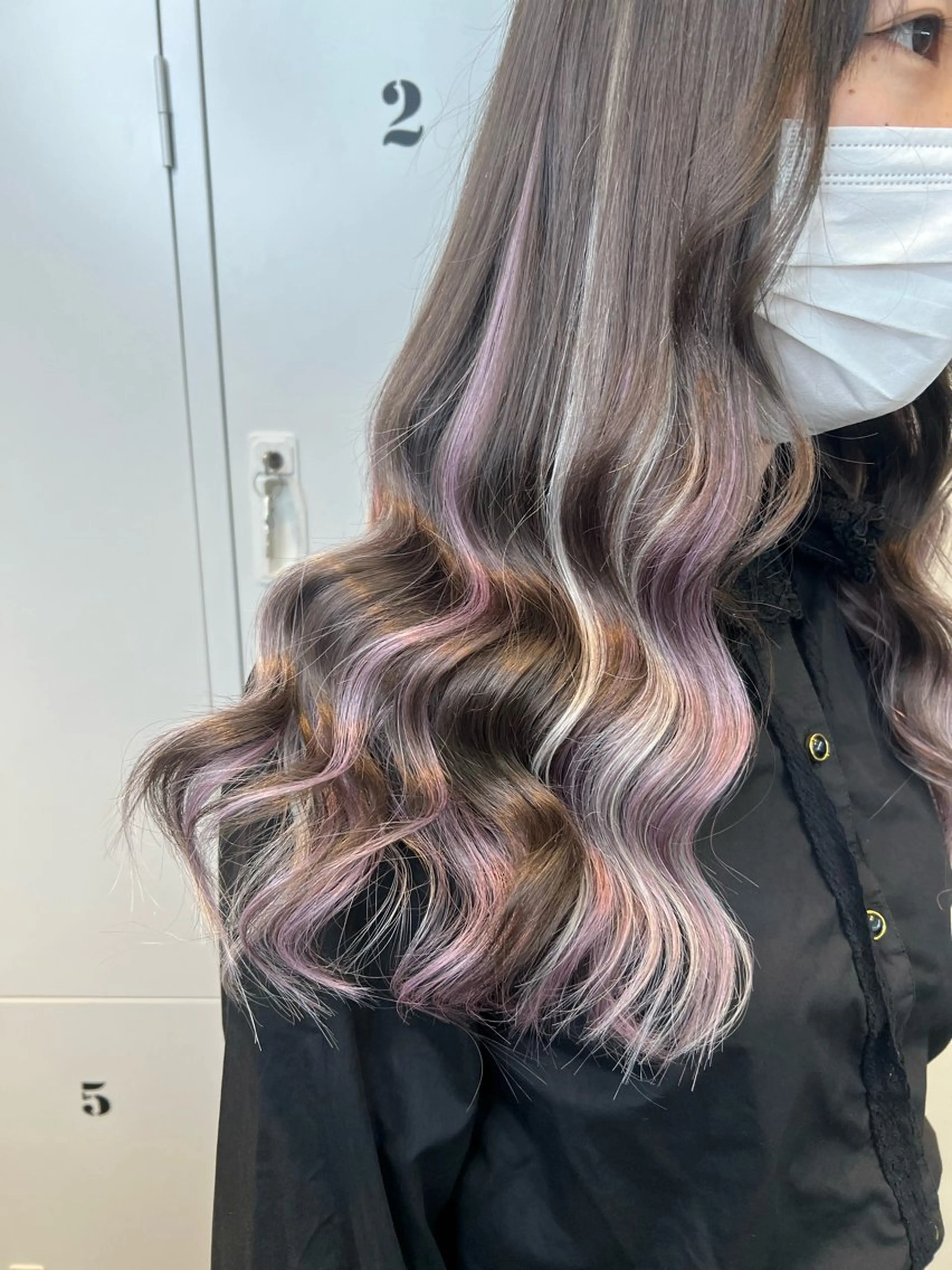 ロング カラー シールエクステ ハイライトカラー ラベンダーカラー ピンクカラー エクステ ショート/ウルフ カットモデル募集のヘアスタイル