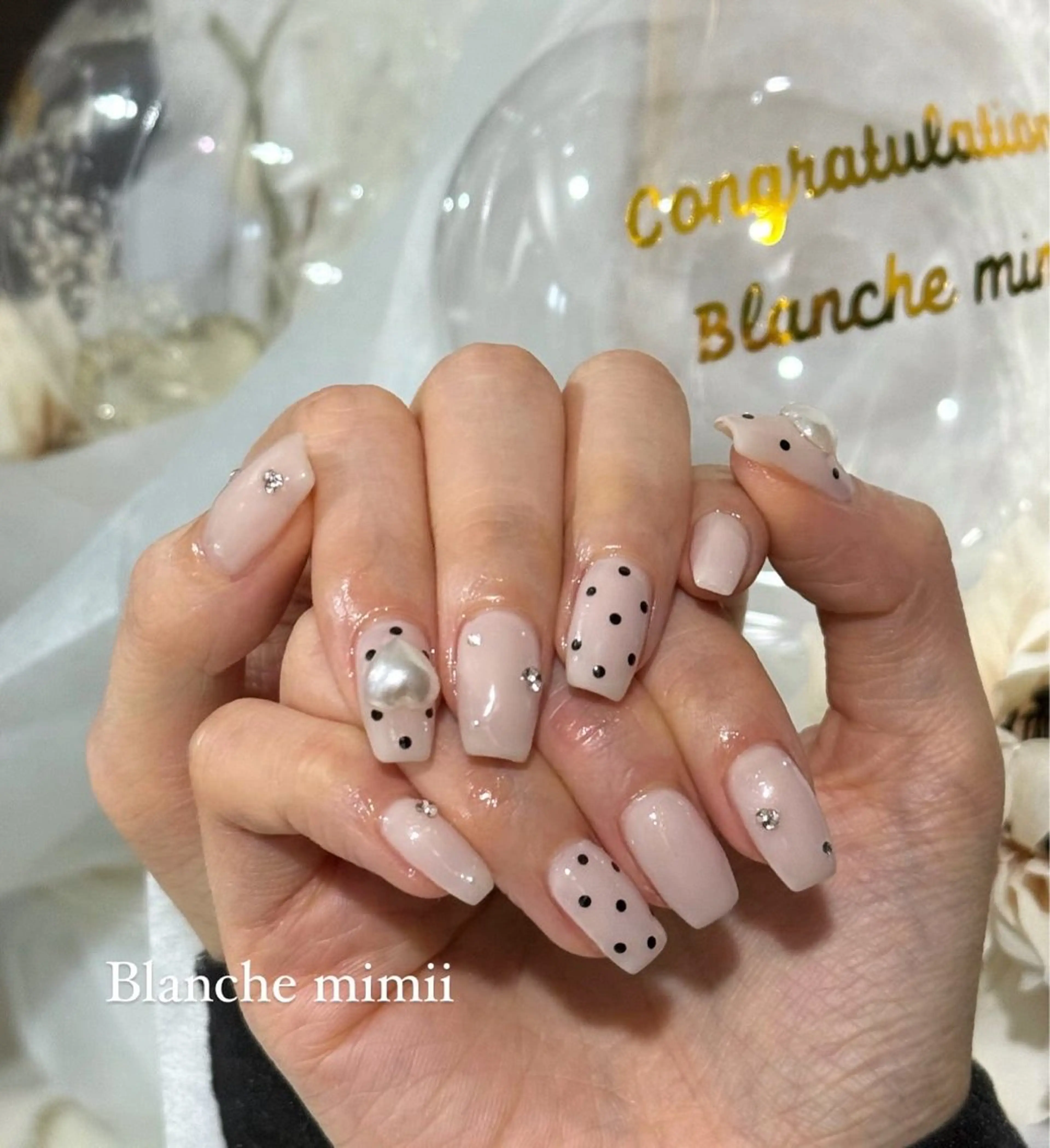 ネイル チークネイル ドット フットネイル ジェルネイル ガーリー Blanche　mimii所属・Blanche Ayaのネイルデザイン