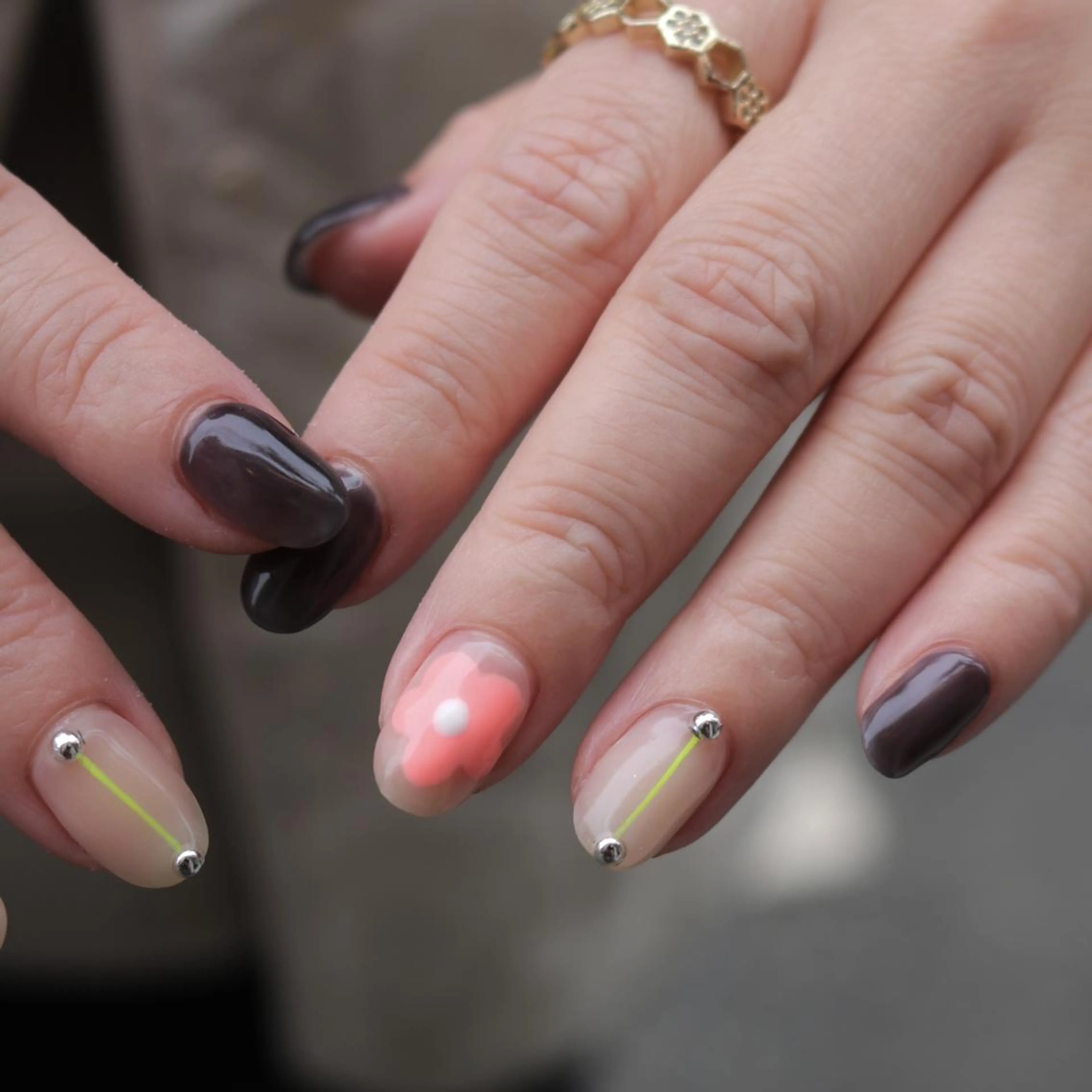 【人気No2💫】自由art5本コース🍒🍪✨hand (オフ+1100円・自爪育成ケア付)の写真