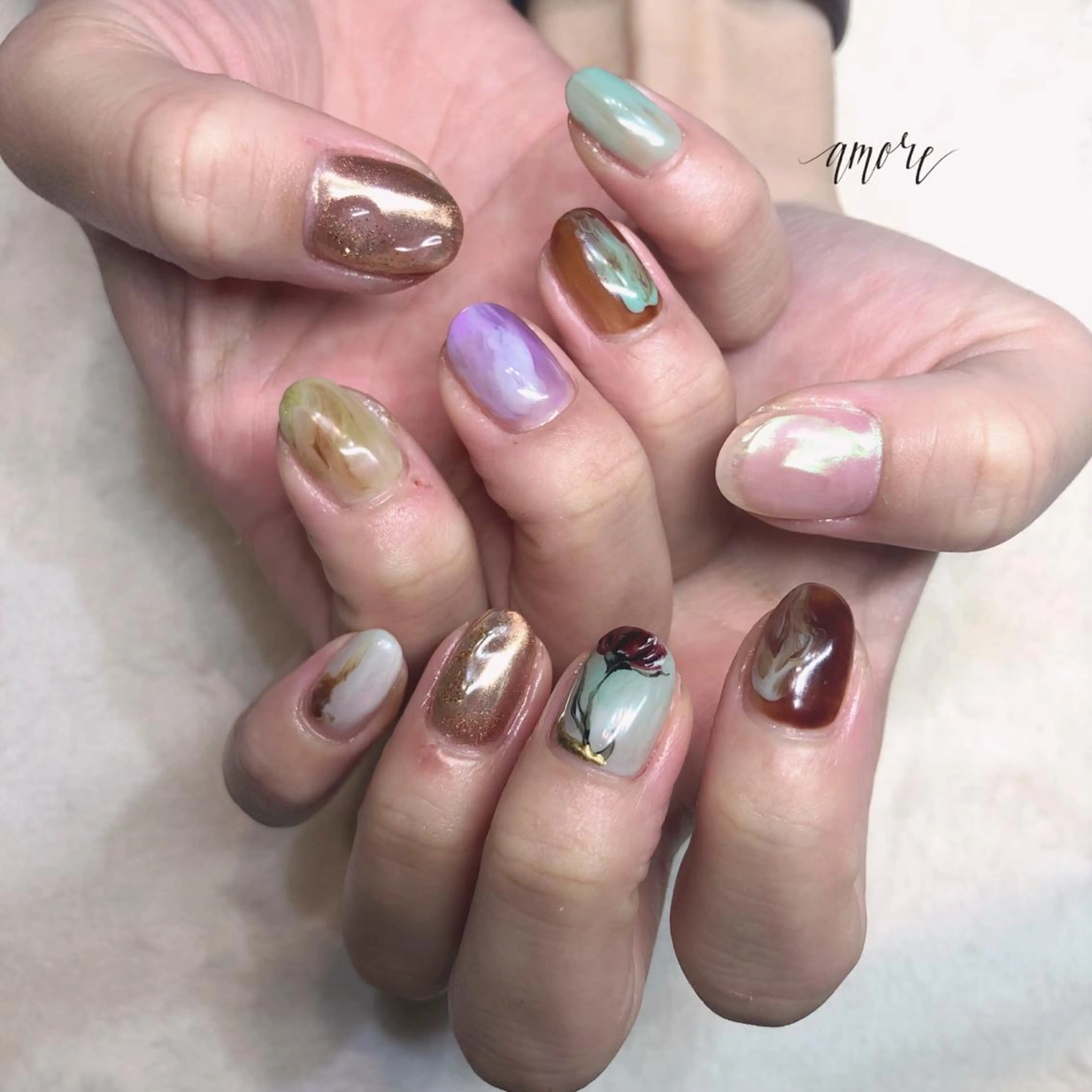 ネイル ジェルネイル ミラーネイル ニュアンスネイル 春ネイル You kyehwaのネイルデザイン