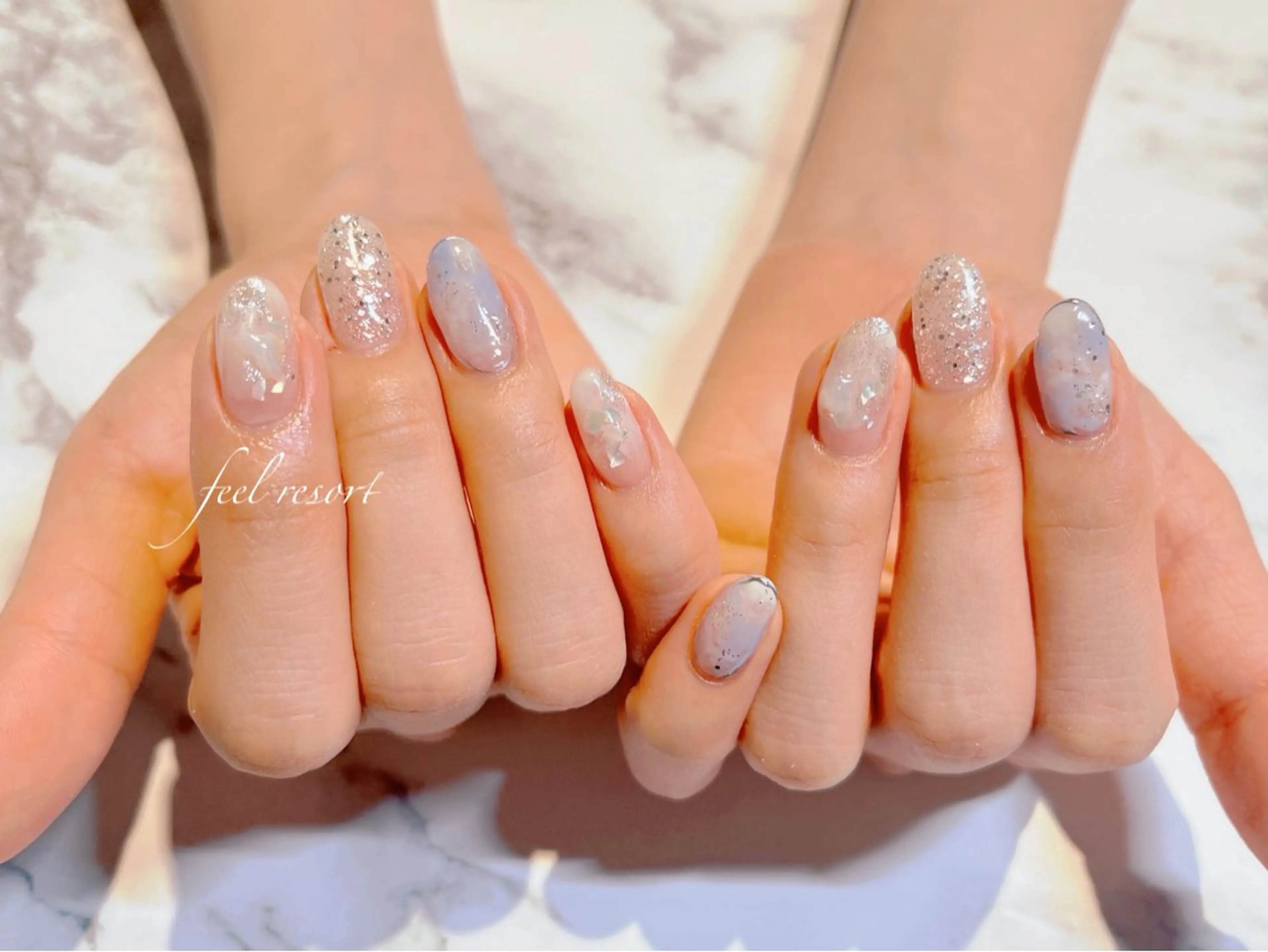 ネイル 長さ出し フットネイル フレンチネイル ジェルネイル ガラスフレンチ ハンドネイル Lien（リアン） 銀座駅6分のネイルデザイン