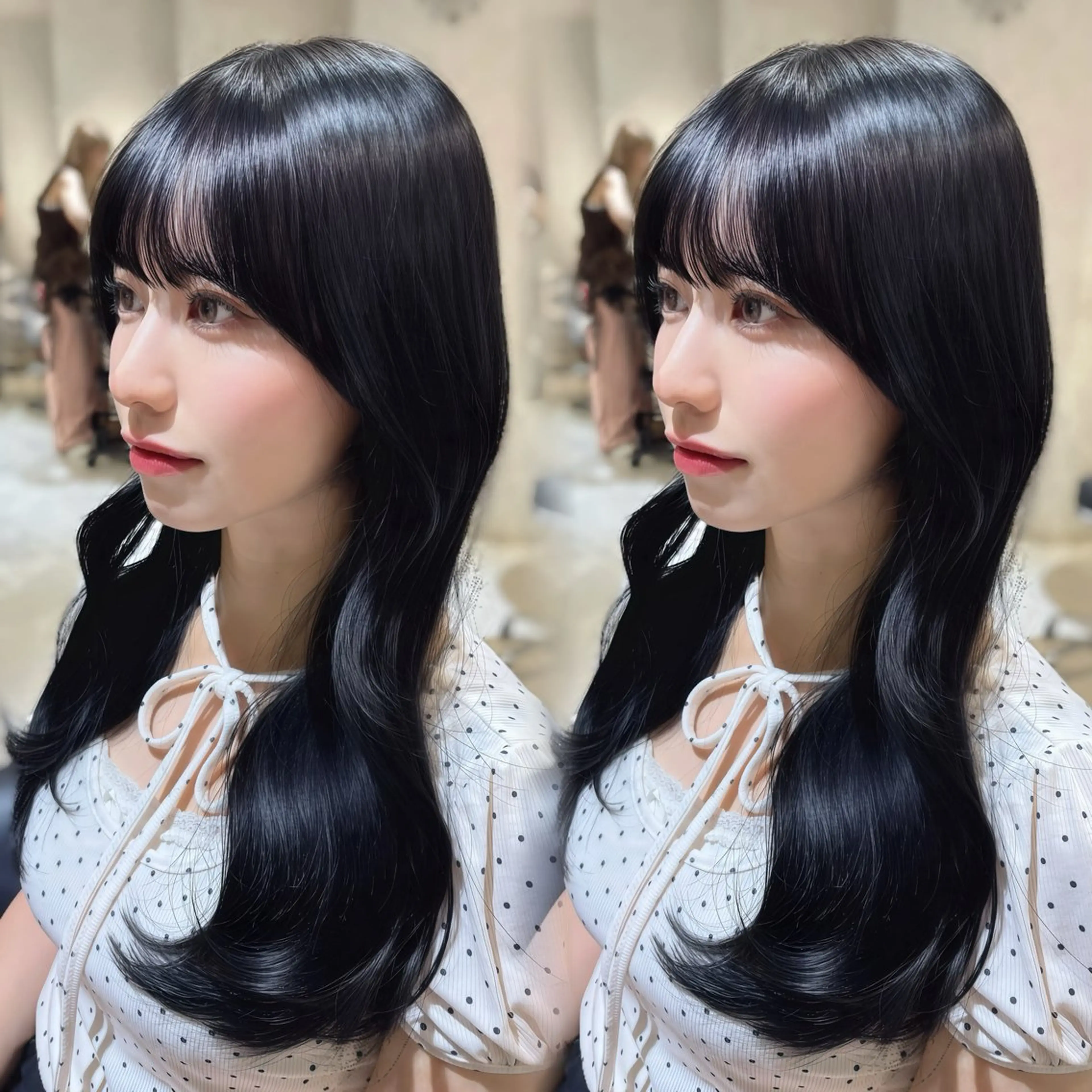 ロング 小顔カット 韓国レイヤー×髪質 改善︎💕︎あかねのヘアスタイル