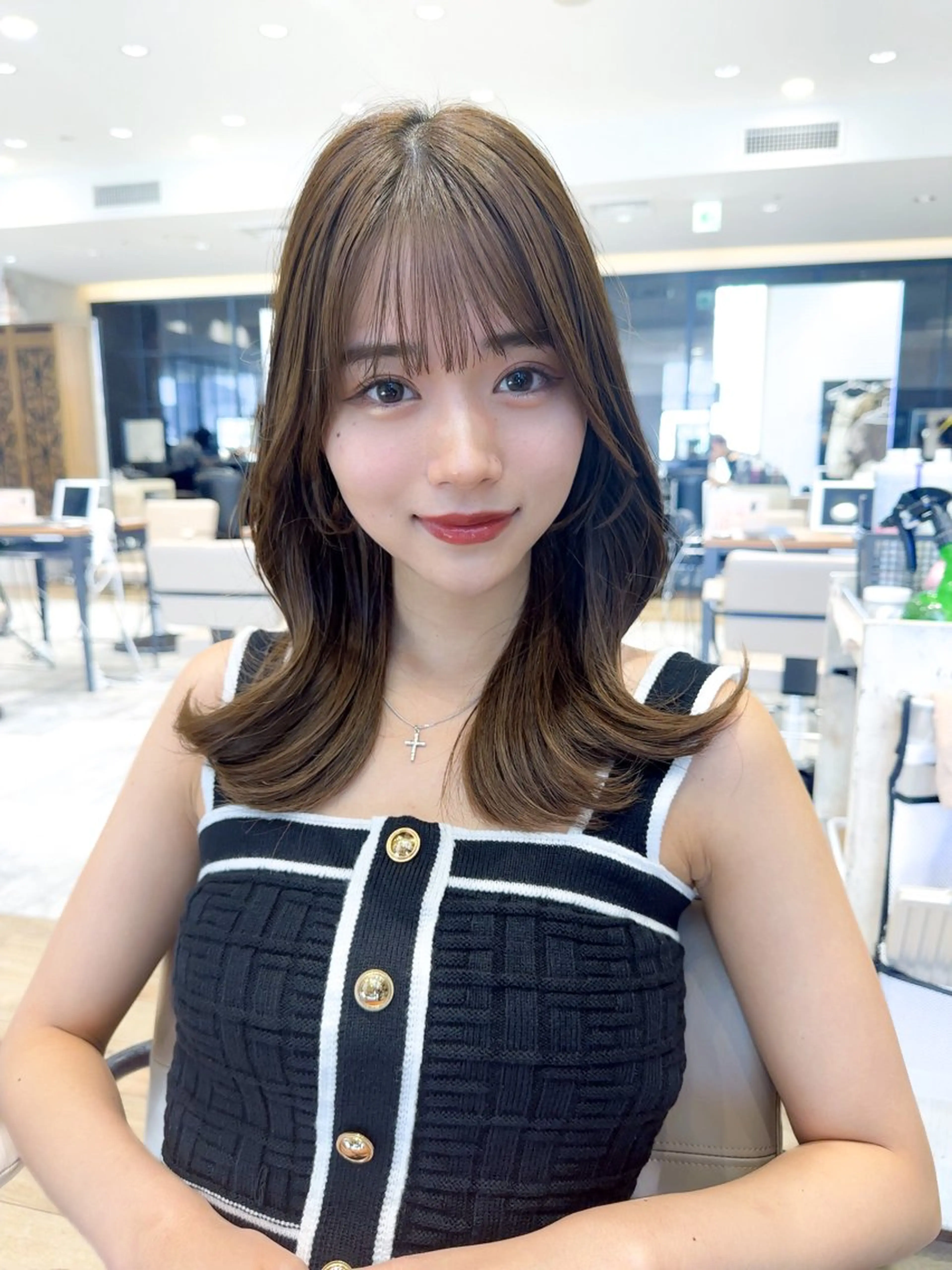 セミロング カラー ベージュカラー ブラウンカラー ブラウンベージュ くびれヘア 顔周りカット 顔周り/くびれヘア 韓国ヘア💕風間るなのヘアスタイル