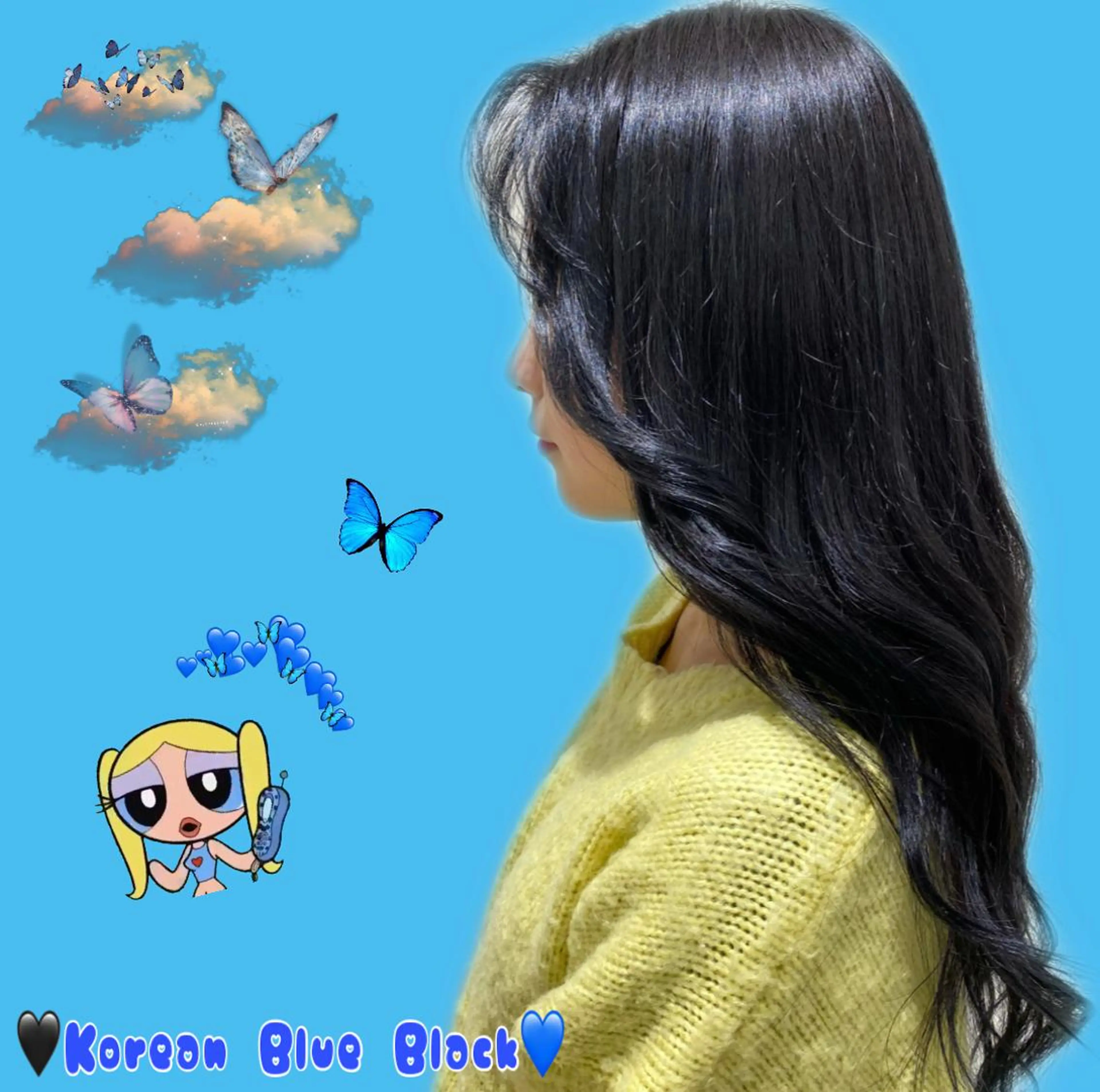 セミロング カラー 黒髪 ブルーカラー ブルーブラック 韓国風カラー 韓国風ヘア 渋谷韓国ヘア🇰🇷 SAYAKA🩶ᩚのヘアスタイル