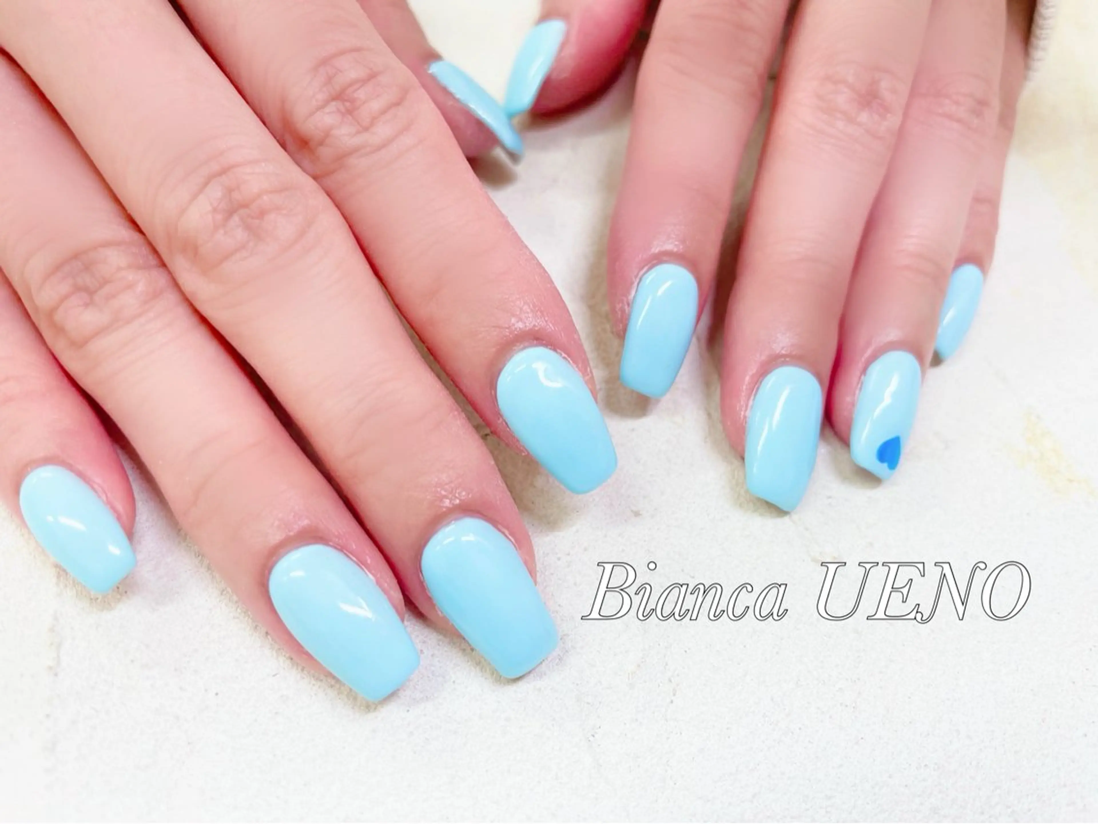 ネイル ブルー ハート パステルネイル ハンドネイル ビアンカ金町店 中島　せり菜のネイルデザイン